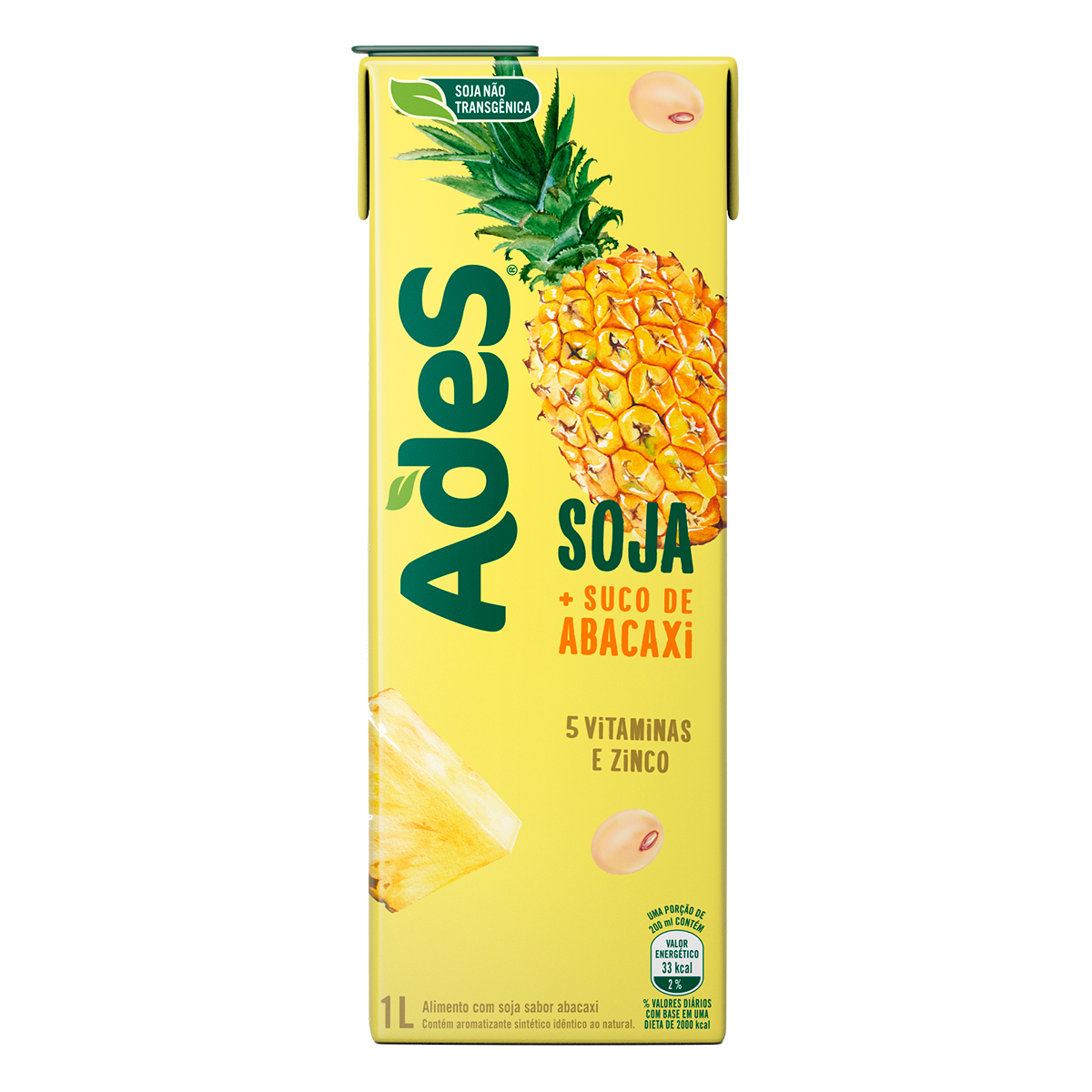 Bebida &agrave; Base de Soja Abacaxi Ades Caixa 1l