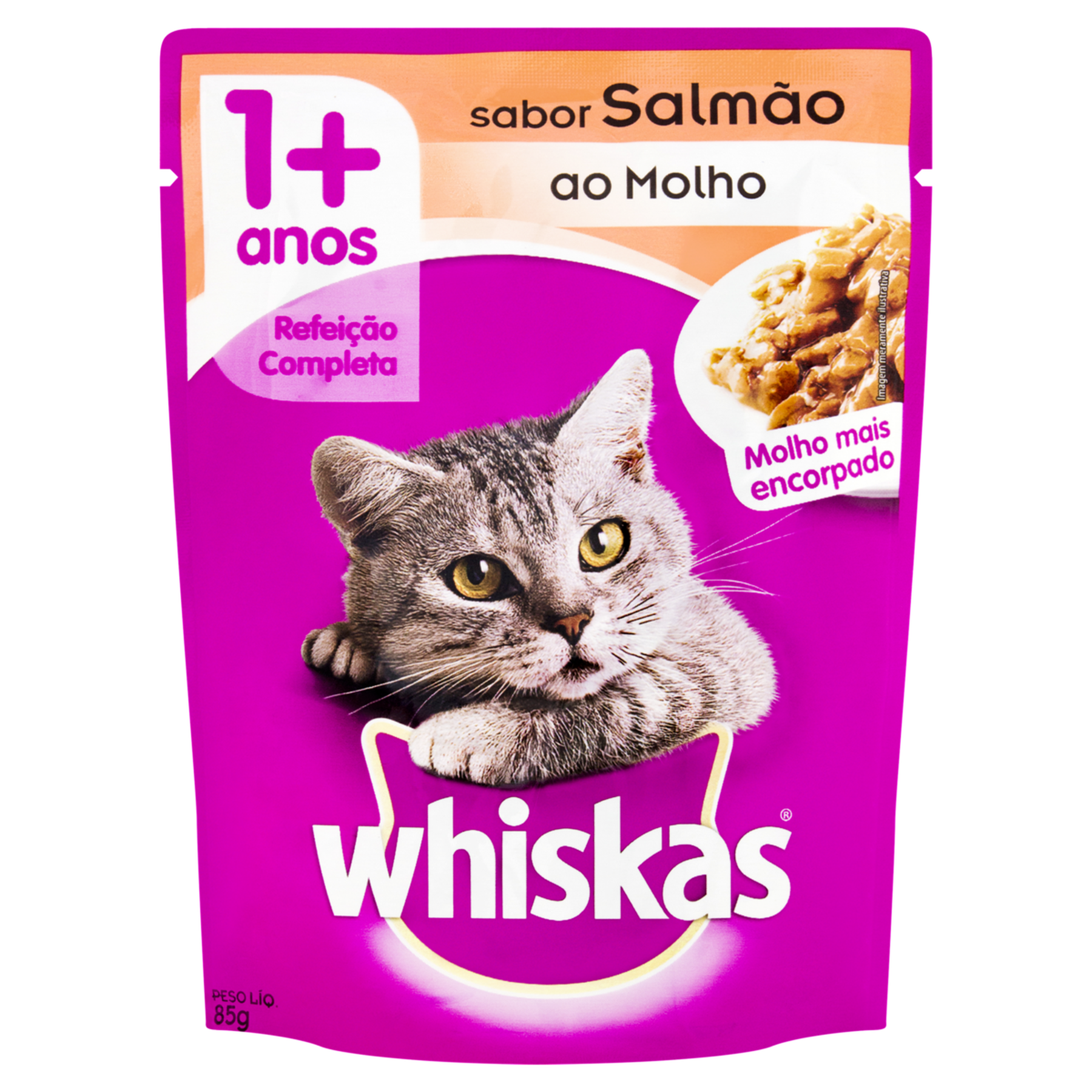 Alimento para Gatos Adultos 1+ Salmão ao Molho Whiskas Sachê 85g