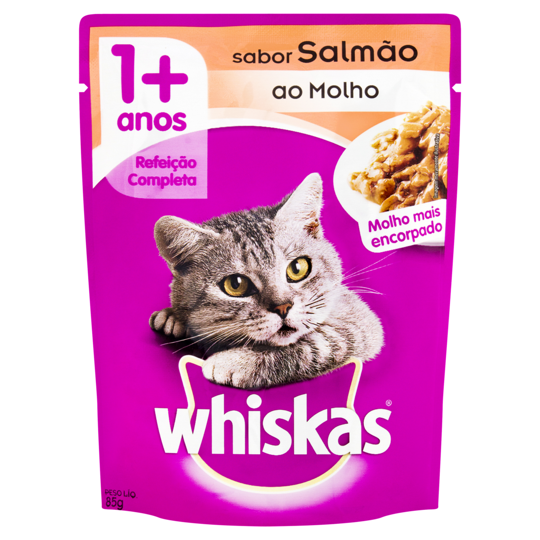 Alimento para Gatos Adultos 1+ Salmão ao Molho Whiskas Sachê 85g