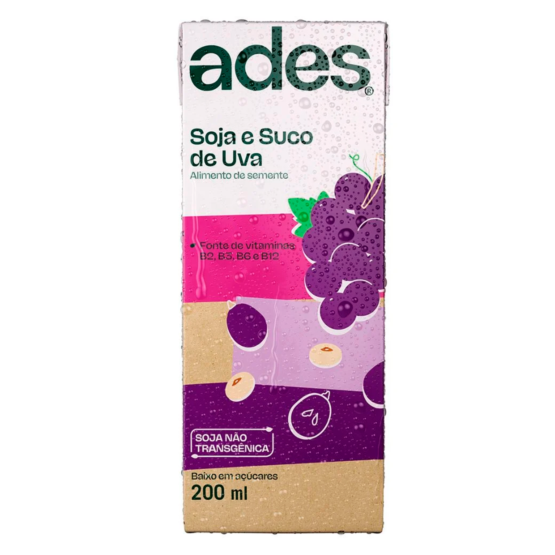 Bebida &agrave; Base de Soja Uva Ades Caixa 200ml&nbsp;