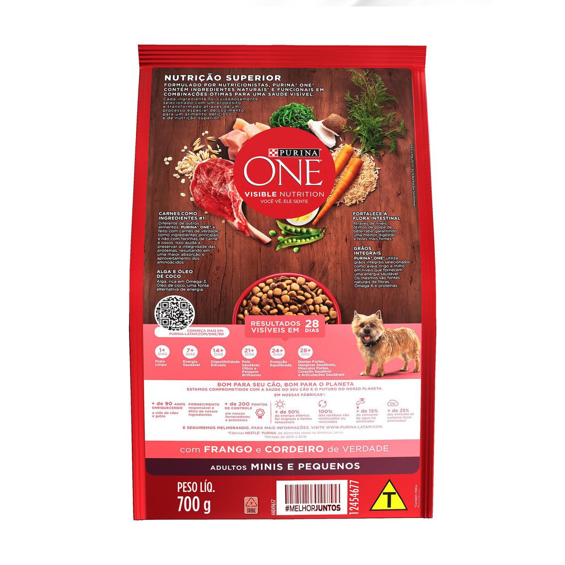 Alimento para Cães Adultos Raças Minis e Pequenas Frango e Cordeiro One Visible Nutrition Purina Pacote 700g