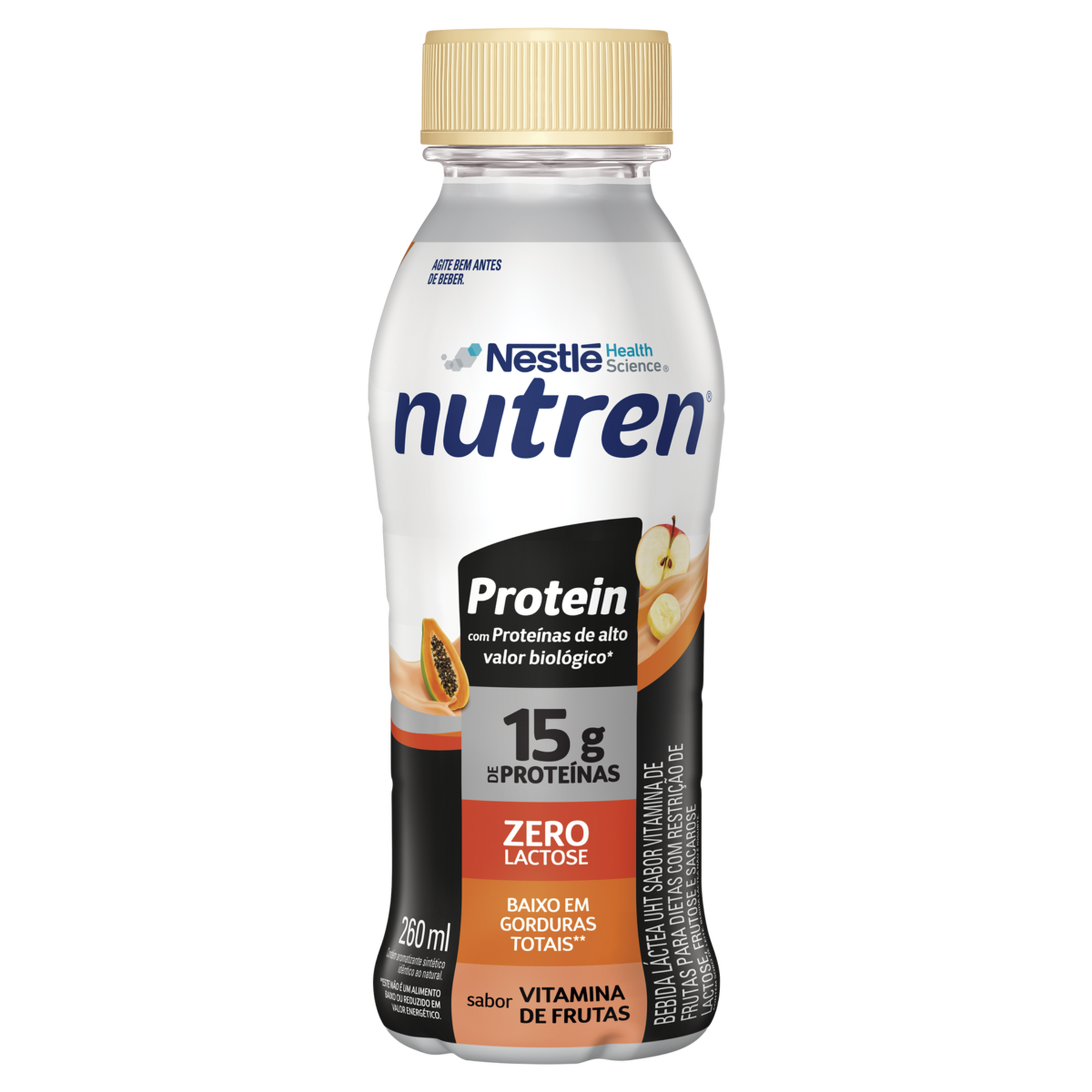 Bebida L&aacute;ctea UHT Vitamina de Frutas Zero Lactose Nestl&eacute; Nutren Protein Frasco 260ml
