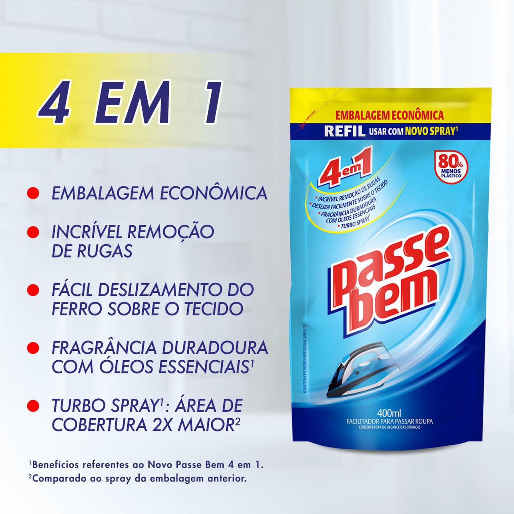 Facilitador de Passar Roupas Líquido Passe Bem Sachê 400ml - Refil Embalagem Econômica