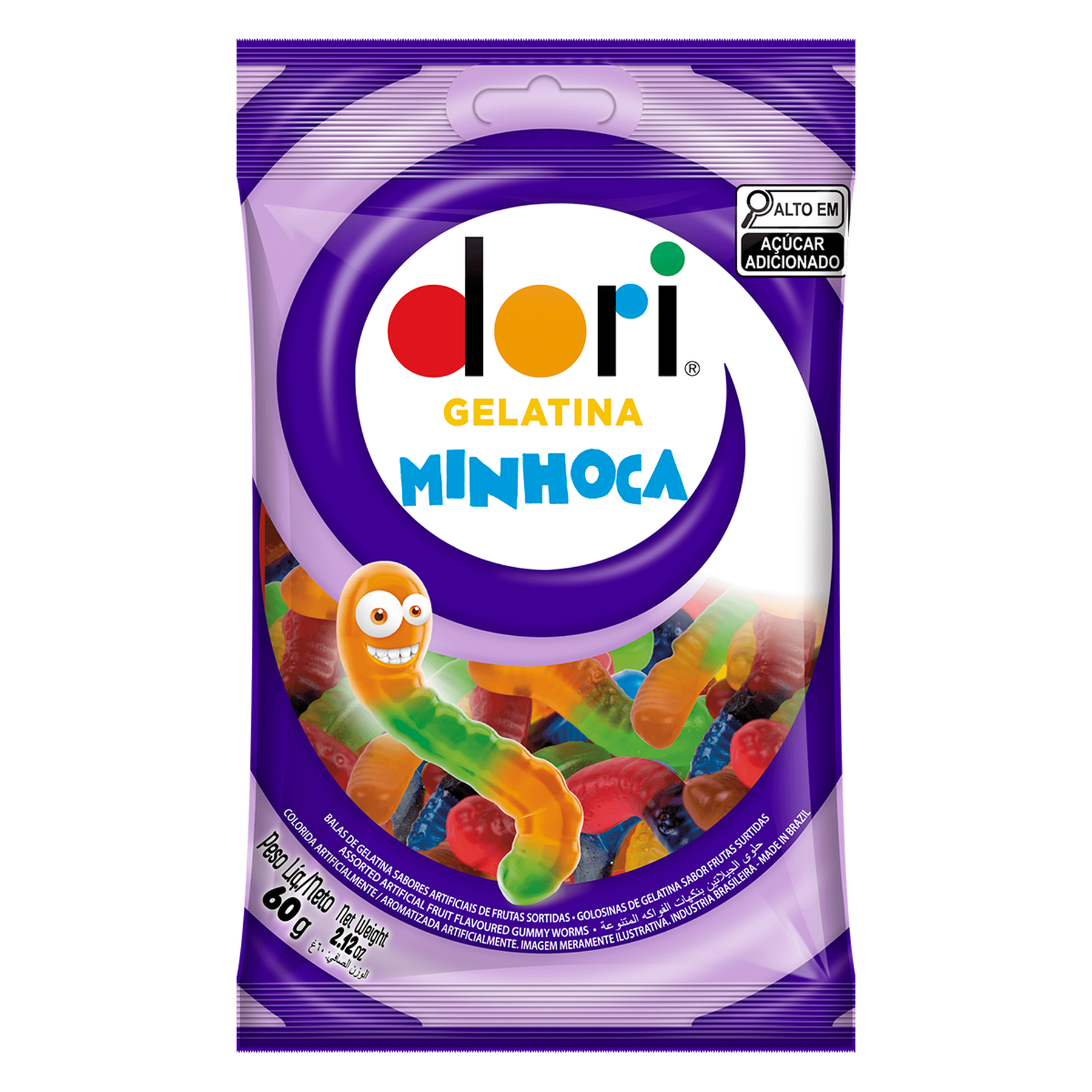 Bala de Gelatina Sortidos de Frutas Minhoca Dori Pacote 60g