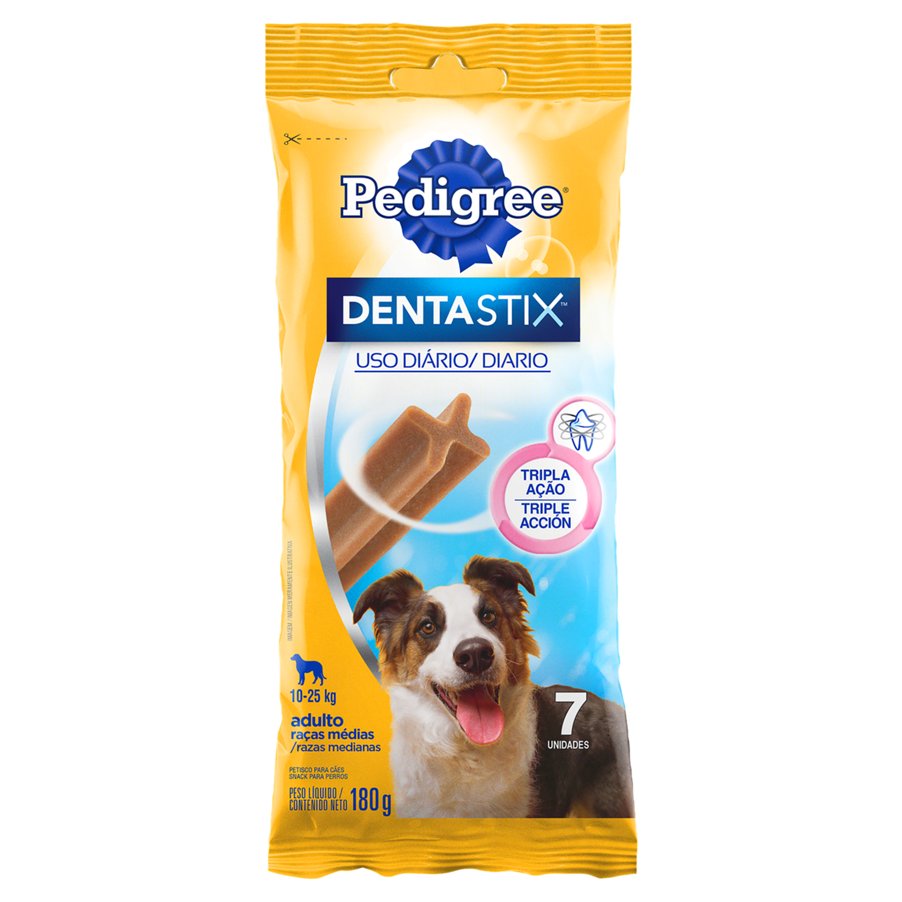 Petisco para Cães Adultos Raças Médias Dentastix Pedigree Pacote 180g C/7 Unidades