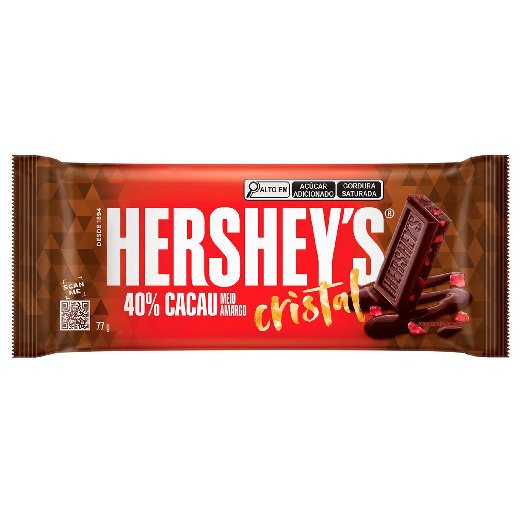 Barra de Chocolate Meio Amargo 40% Cacau Cristal Hershey's Pacote 77g