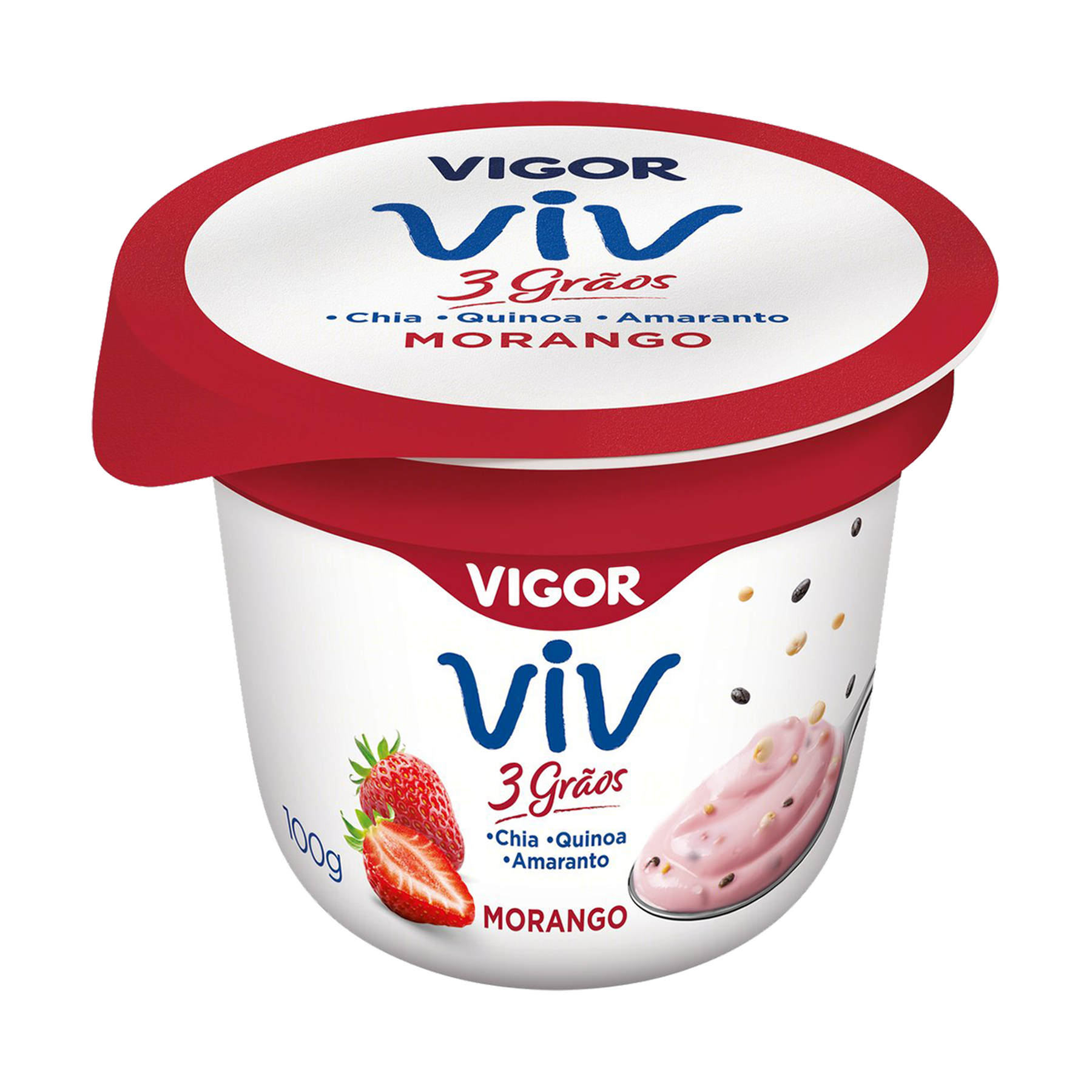 Iogurte Integral Morango Vigor 3 Grãos Pote 100g