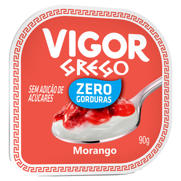 Iogurte Desnatado Grego Zero Morango Vigor Pote 90g