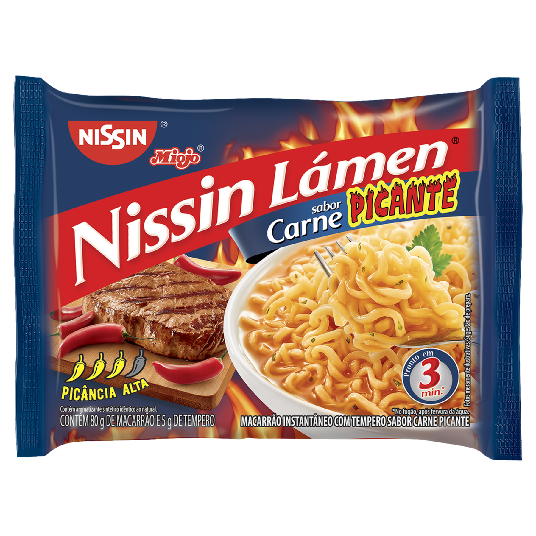 Macarrão Instantâneo Lámen Carne Picante Nissin Miojo Pacote 85g