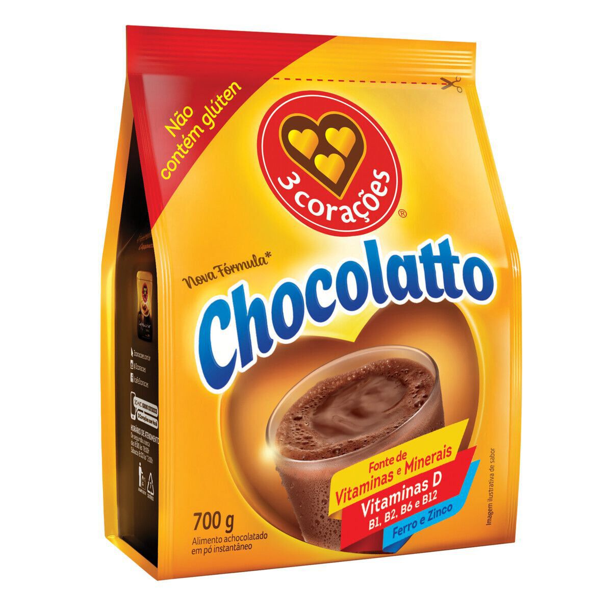 Achocolatado em P&oacute; Chocolatto 3 Cora&ccedil;&otilde;es Pacote 700g