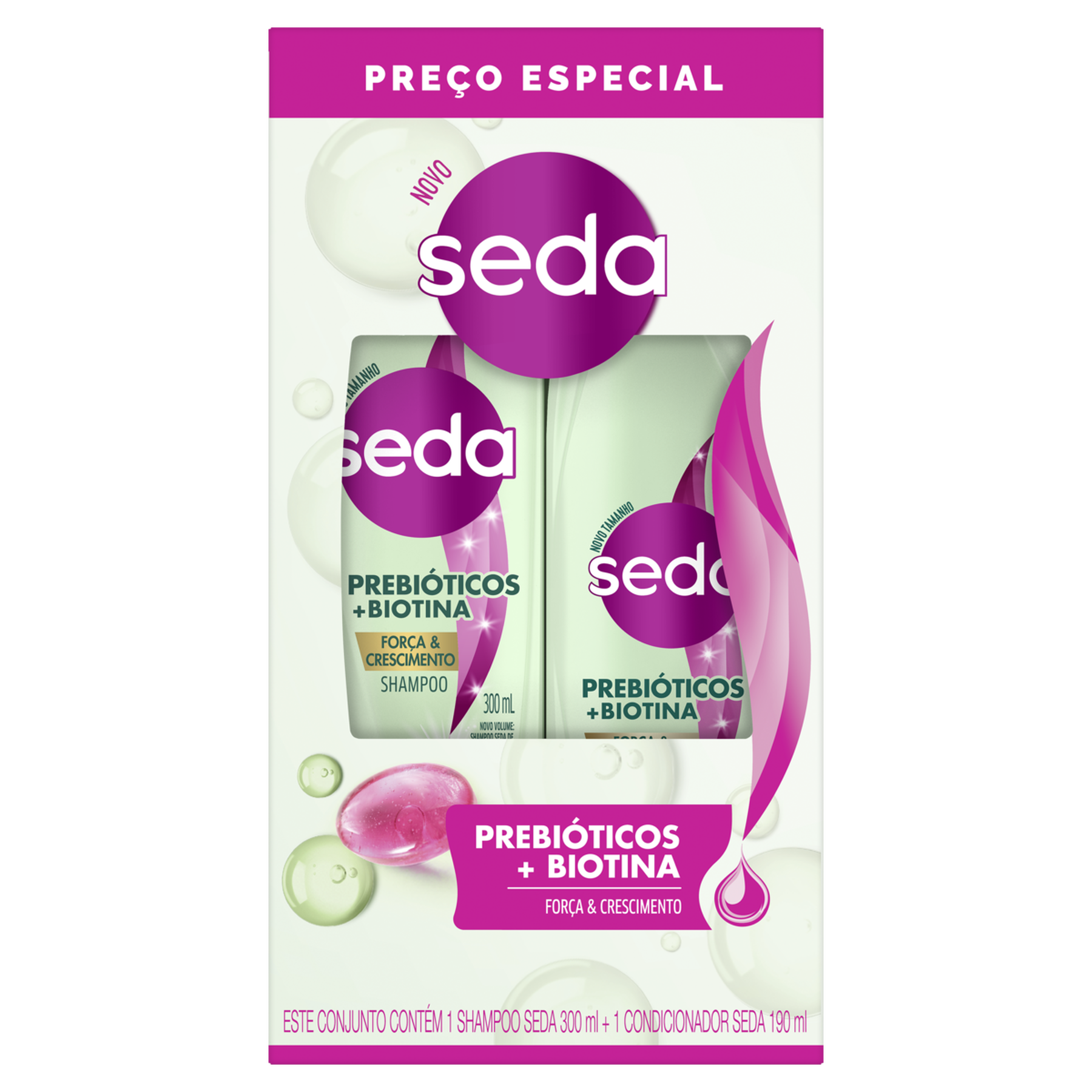 Shampoo 300ml + Condicionador 190ml Prebióticos + Biotina Seda
