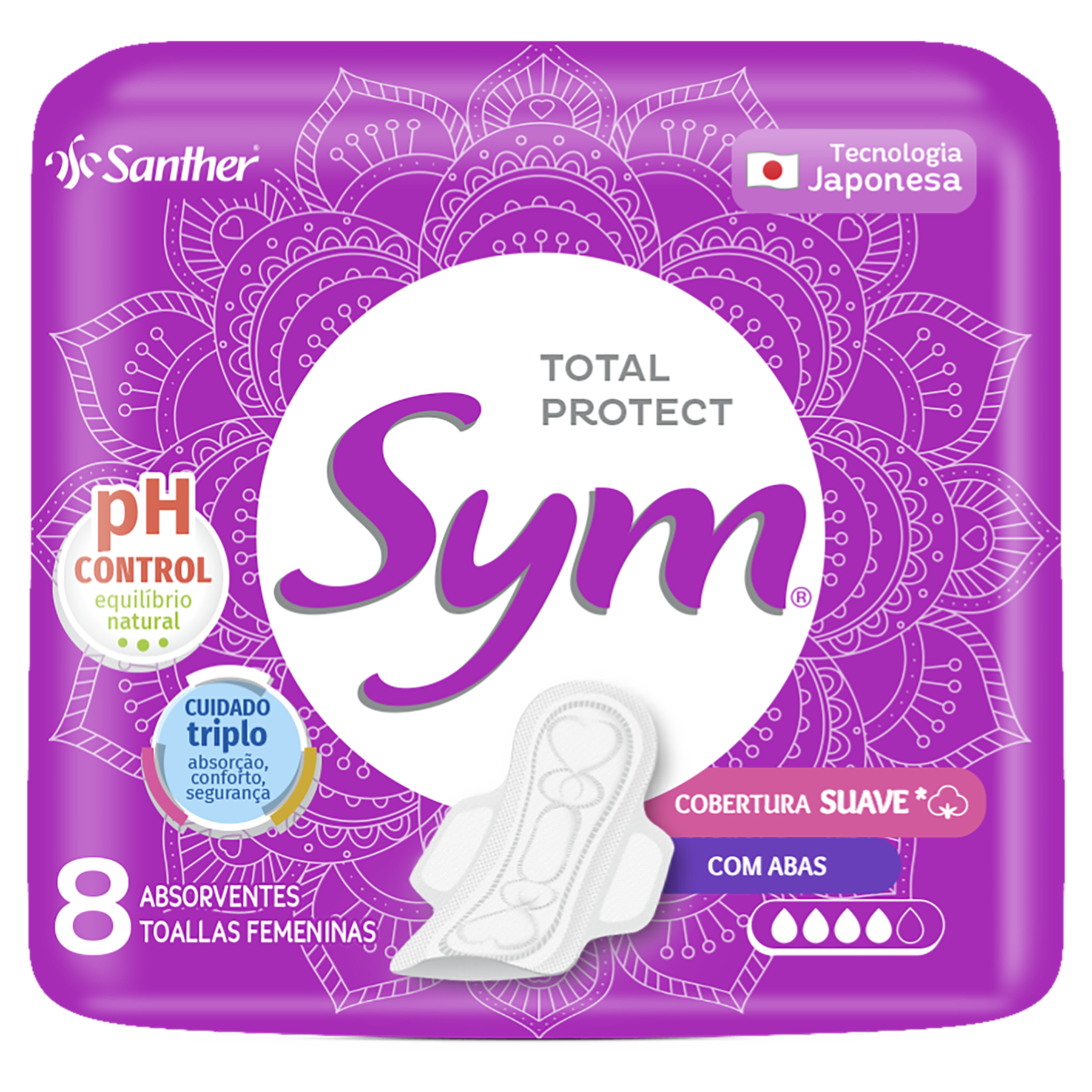 Absorvente com Abas Suave Total Protect Sym Pacote 8 Unidades