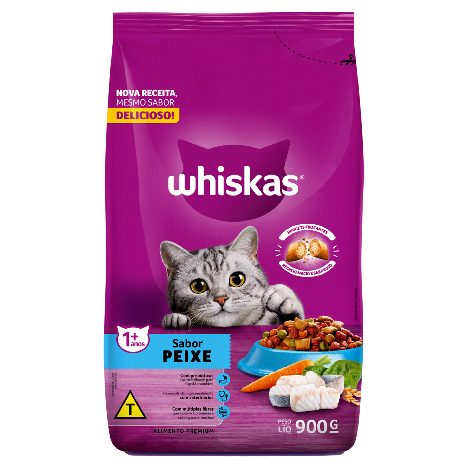Alimento para Gatos Adultos 1+ Peixe Whiskas Pacote 900g