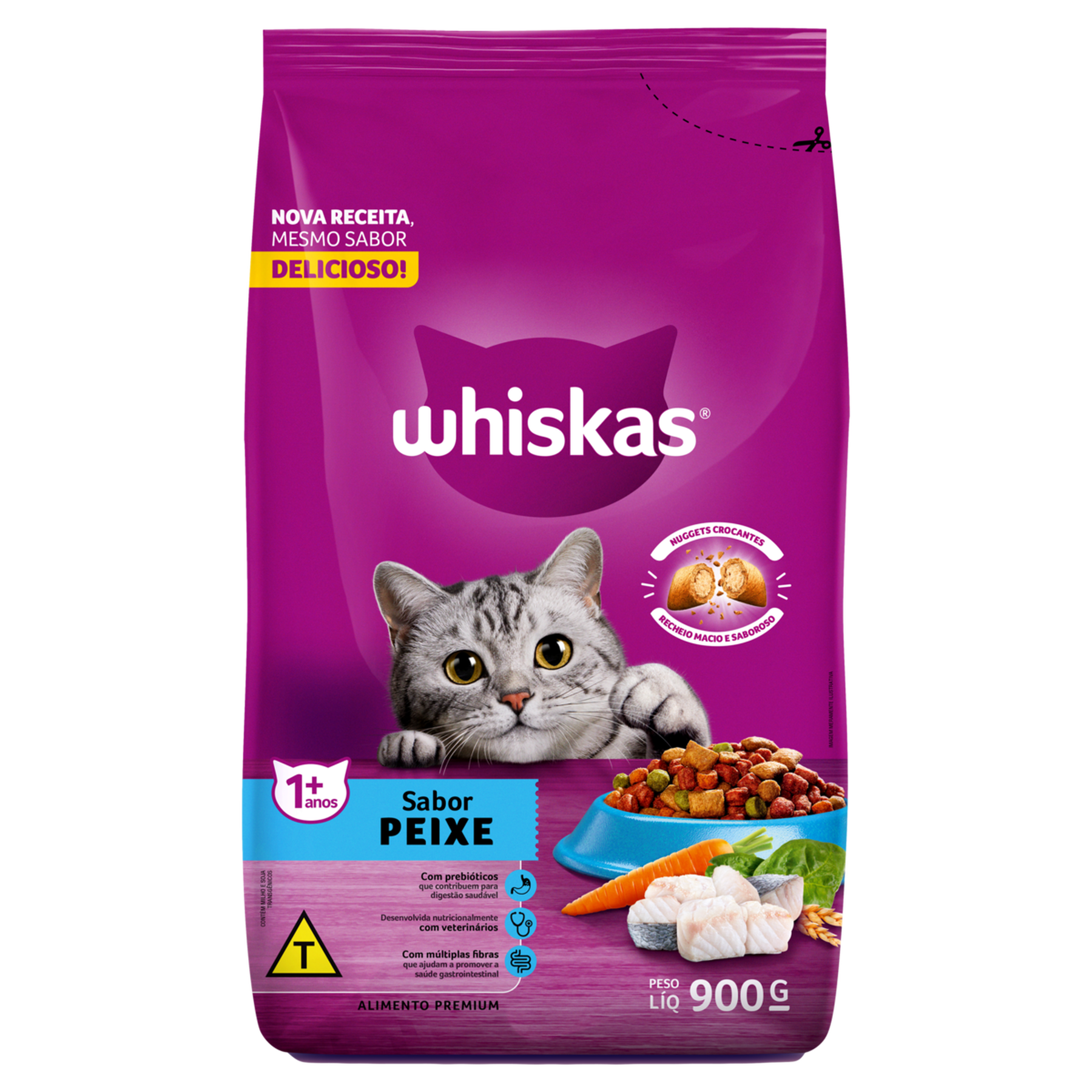 Alimento para Gatos Adultos 1+ Peixe Whiskas Pacote 900g