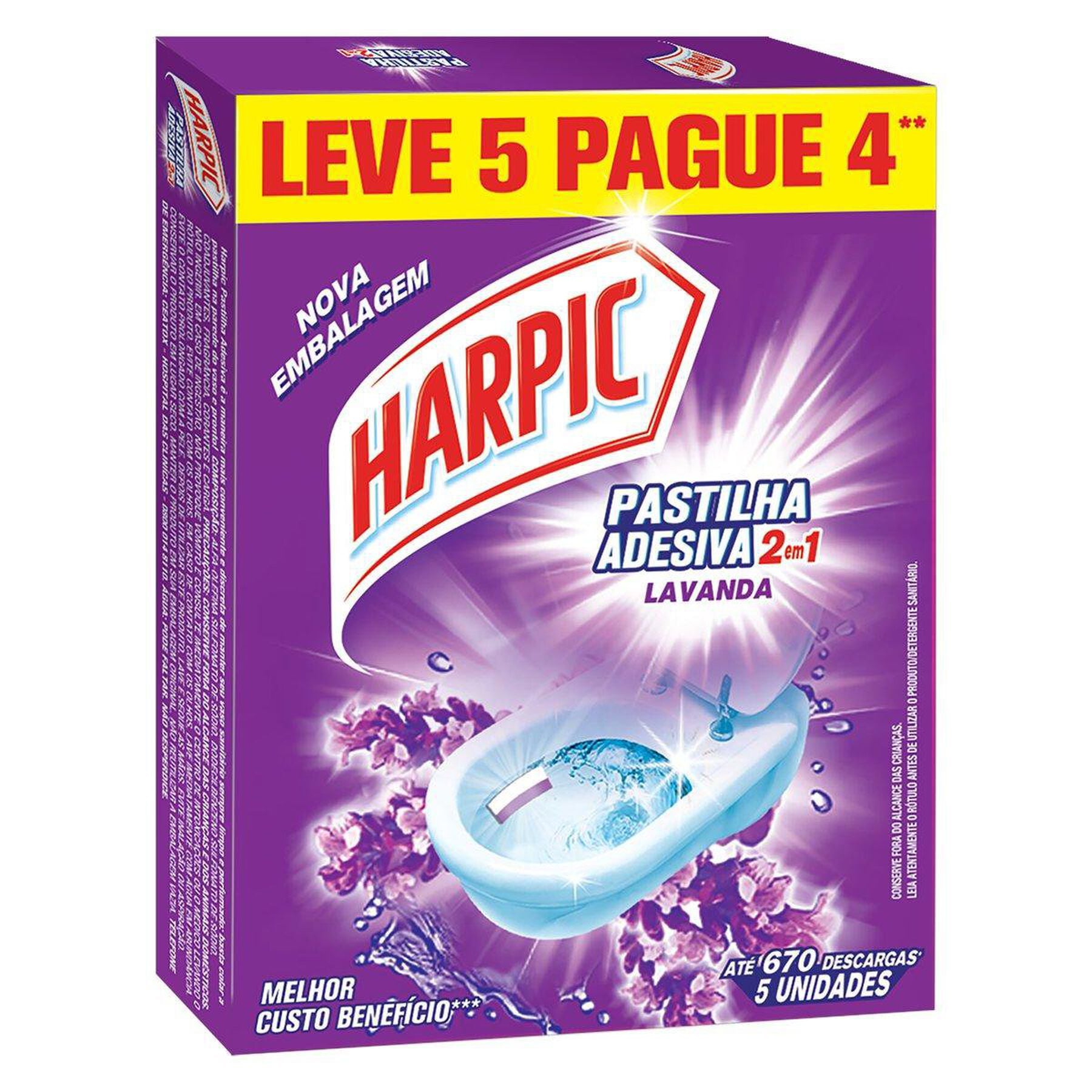 Detergente Sanit&aacute;rio Pastilha Adesiva Lavanda Harpic Leve 5 Pague 4 Unidades&nbsp;