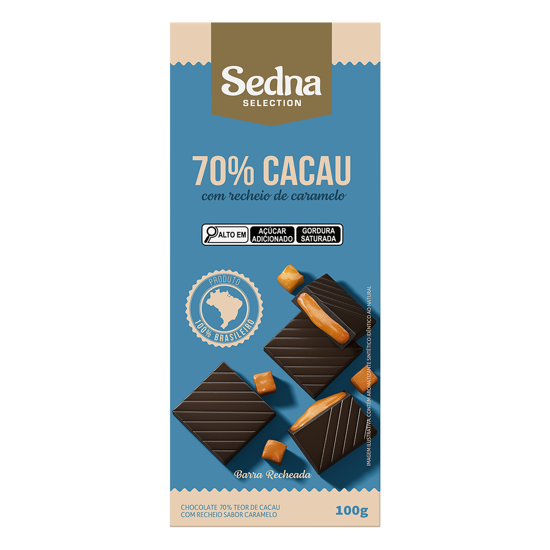Chocolate 70% Cacau com Recheio de Caramelo Sedna Pacote 100g