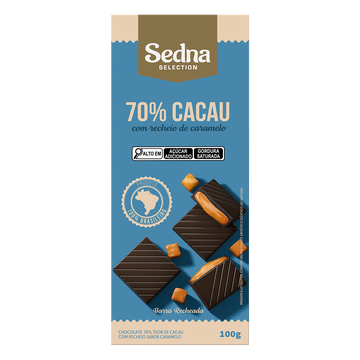 Chocolate 70% Cacau com Recheio de Caramelo Sedna Pacote 100g