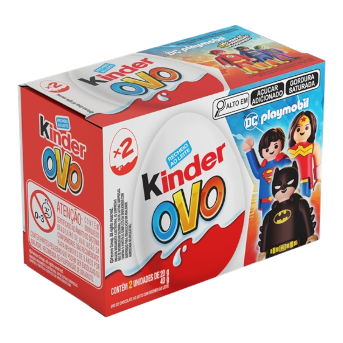 Pack Chocolate Recheio ao Leite DC Playmobil Kinder Ovo Caixa 40g C/2 Unidades