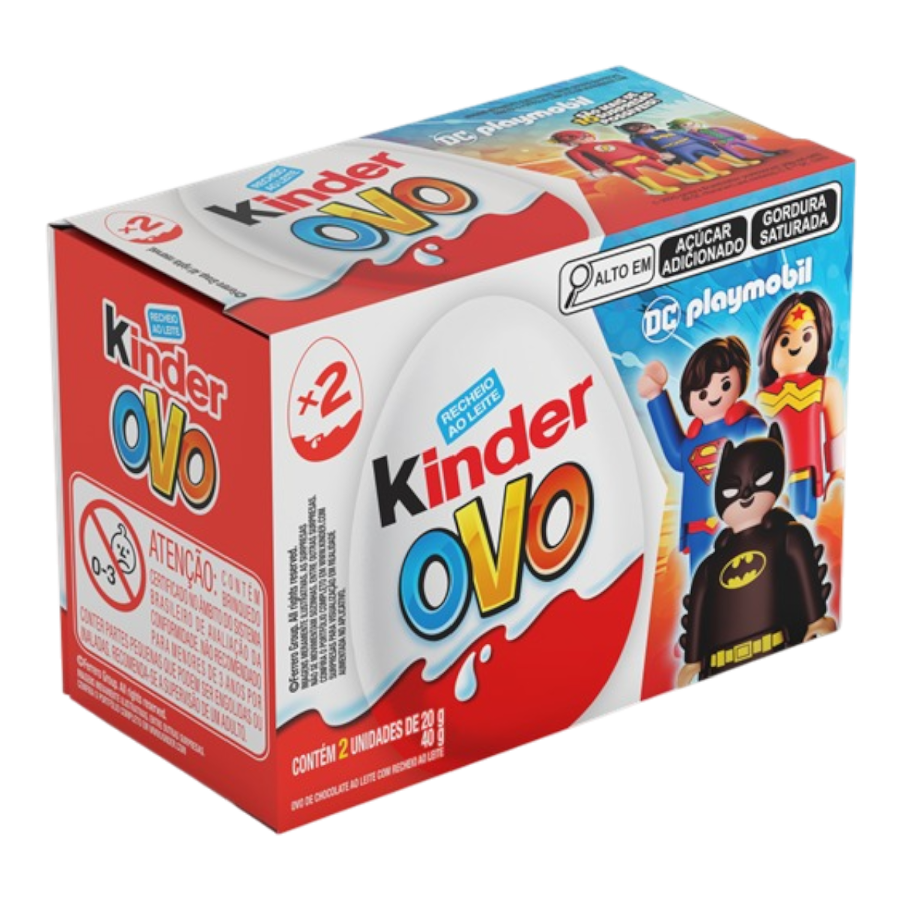 Pack Chocolate Recheio ao Leite DC Playmobil Kinder Ovo Caixa 40g C/2 Unidades