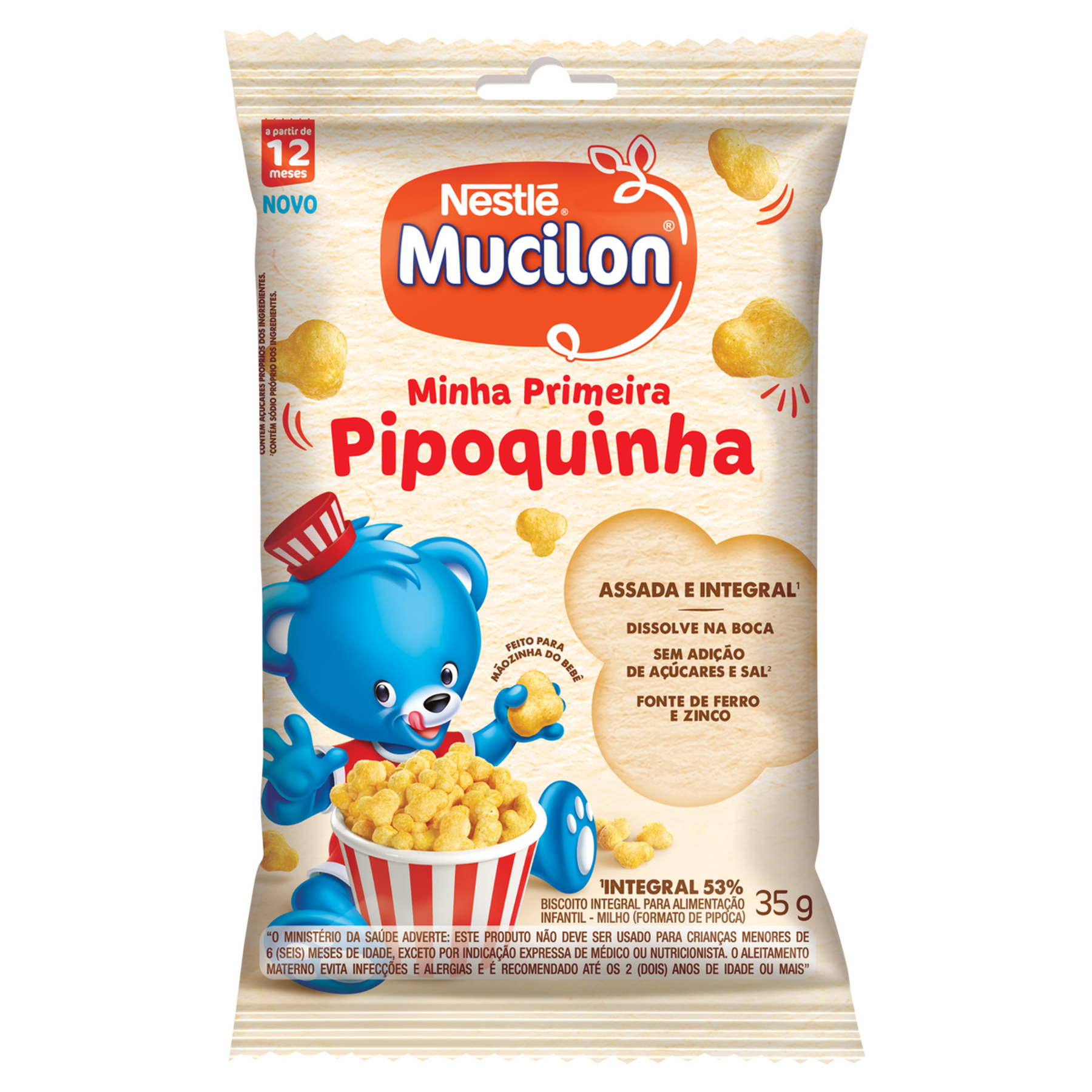 Biscoito Integral Milho Minha Primeira Pipoquinha Mucilon Nestlé Pacote 35g