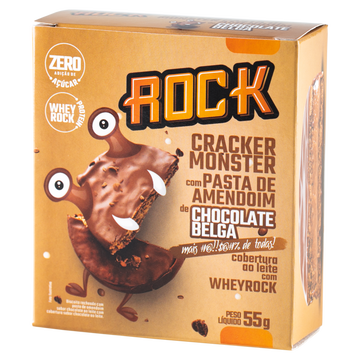 Biscoito Cracker Monster com Pasta de Amendoim de Chocolate Belga Whey Rock Caixa 55g