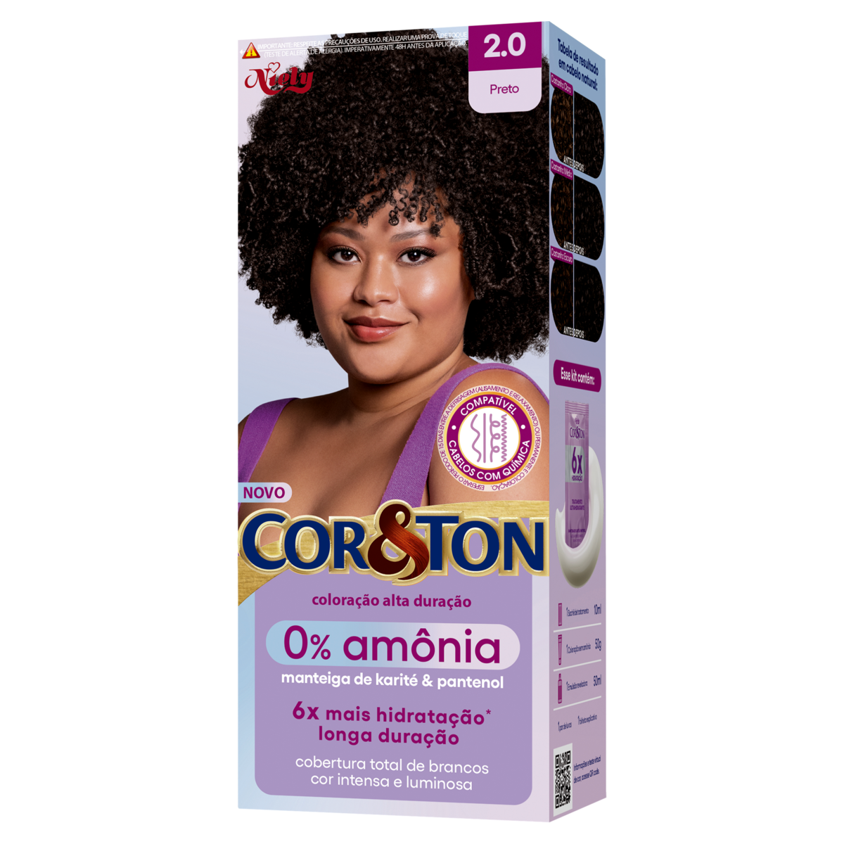 Kit Colora&ccedil;&atilde;o Creme 2.0 Preto 0% Am&ocirc;nia Niely Cor&Ton