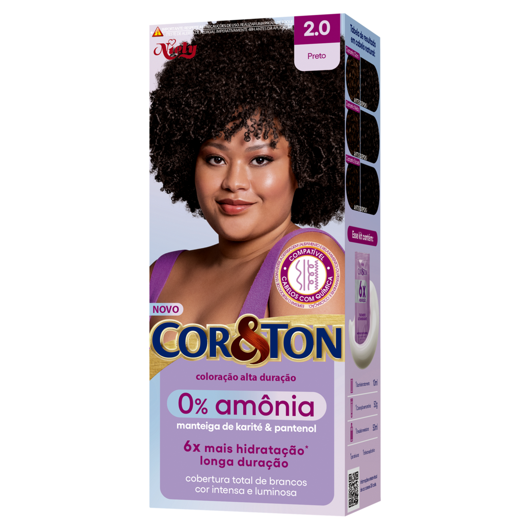 Kit Colora&ccedil;&atilde;o Creme 2.0 Preto 0% Am&ocirc;nia Niely Cor&Ton