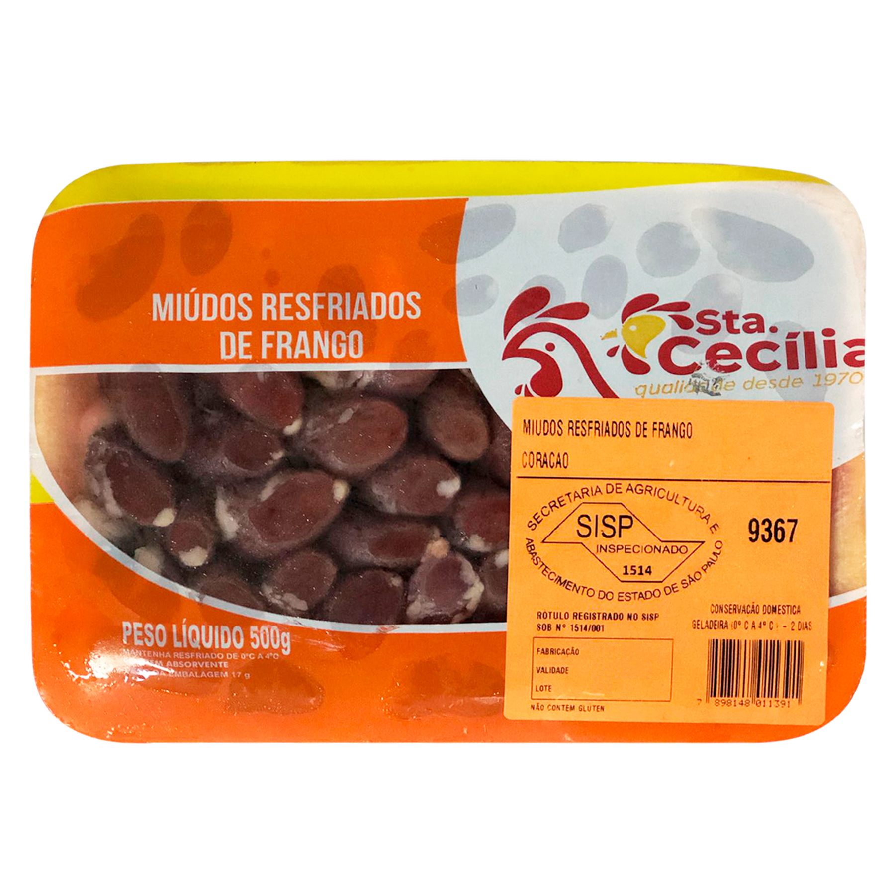 Coração Frango Bandeja Santa Cecilia 500g