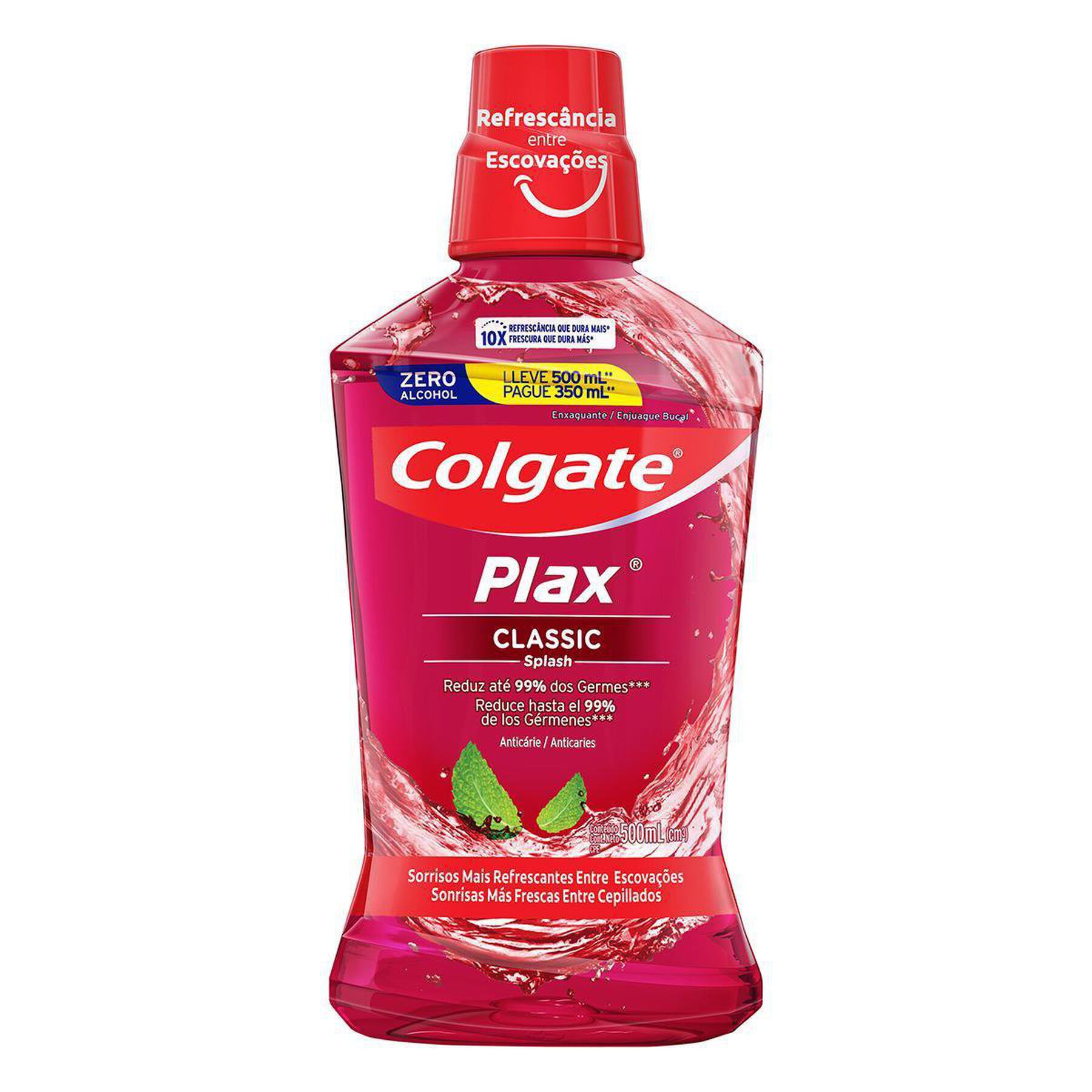 Enxaguante Bucal Anticárie Zero Álcool Classic Colgate Plax Frasco Leve 500ml Pague 350ml