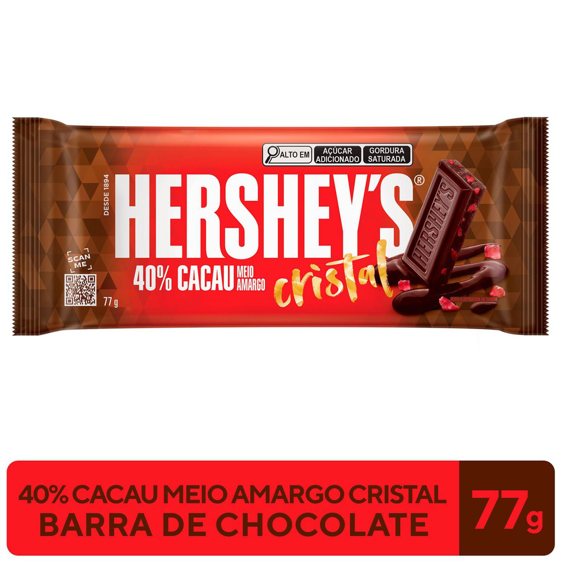 Barra de Chocolate Meio Amargo 40% Cacau Cristal Hershey's Pacote 77g