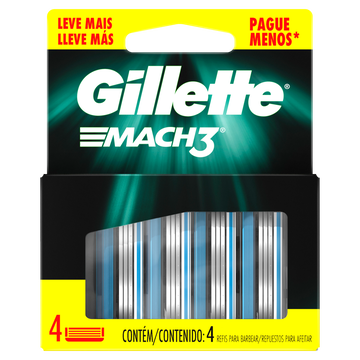 Carga de Aparelho para Barbear Gillette Mach3 C/4 Unidades - Embalagem Leve Mais Pague Menos