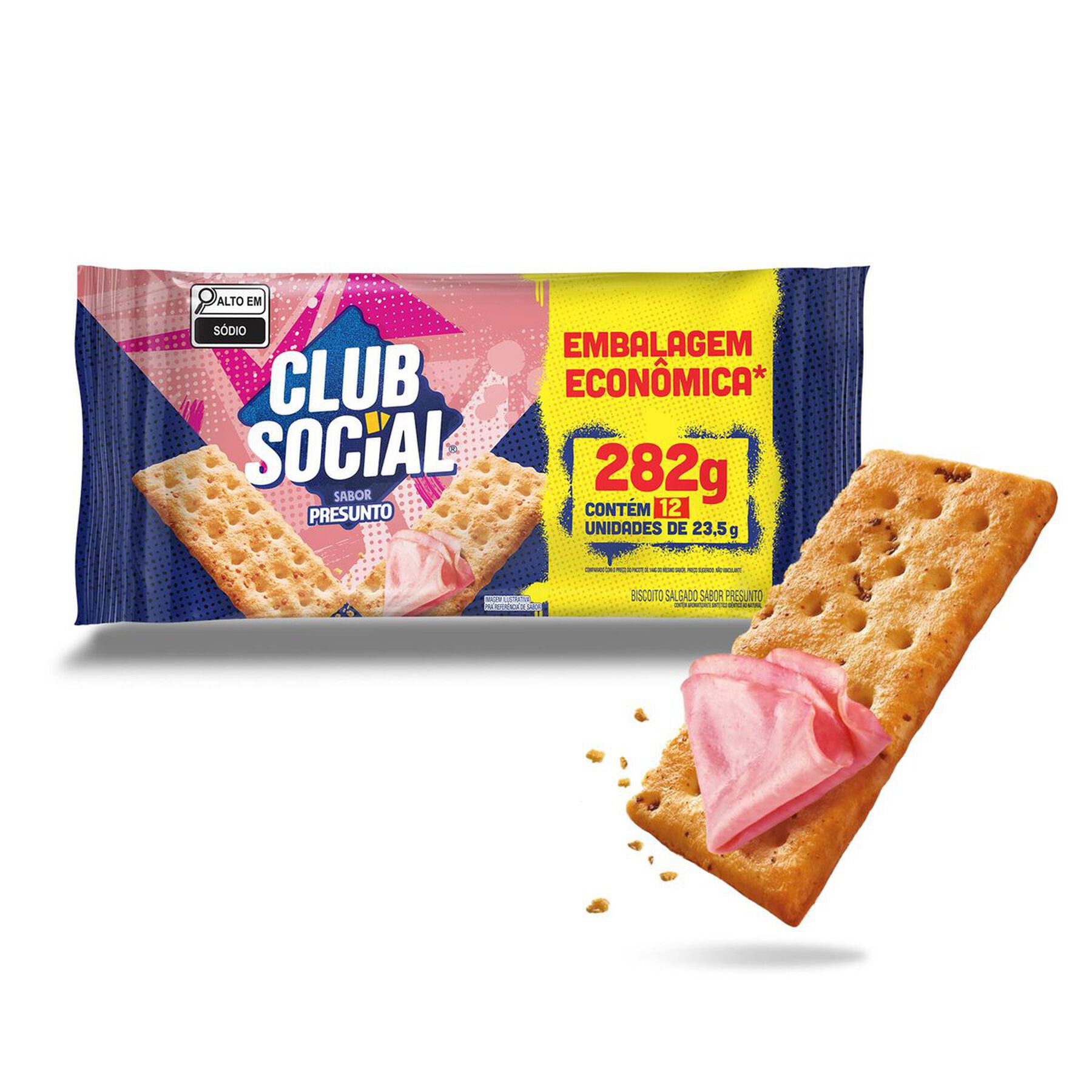 Pack Biscoito Presunto Club Social Pacote 282g 12 Unidades