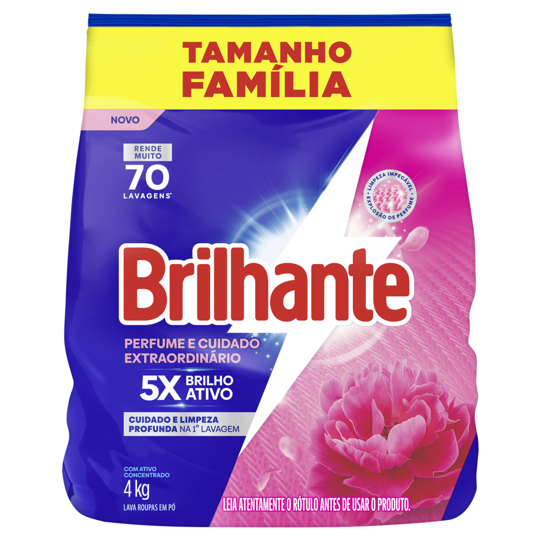 Lava Roupas em P&oacute; Perfume e Cuidado Extraordin&aacute;rio Brilhante Pacote 4kg