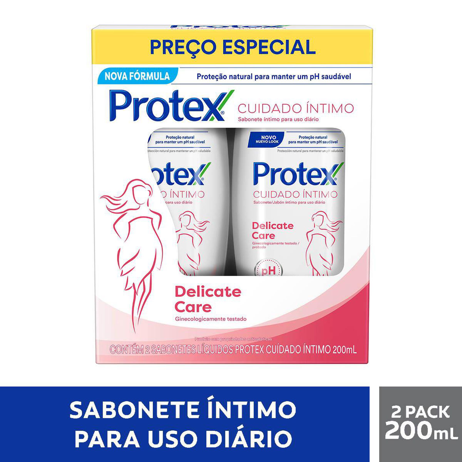 Sabonete &Iacute;ntimo L&iacute;quido Cuidado &Iacute;ntimo Delicate Care Protex Frasco 2x200ml
