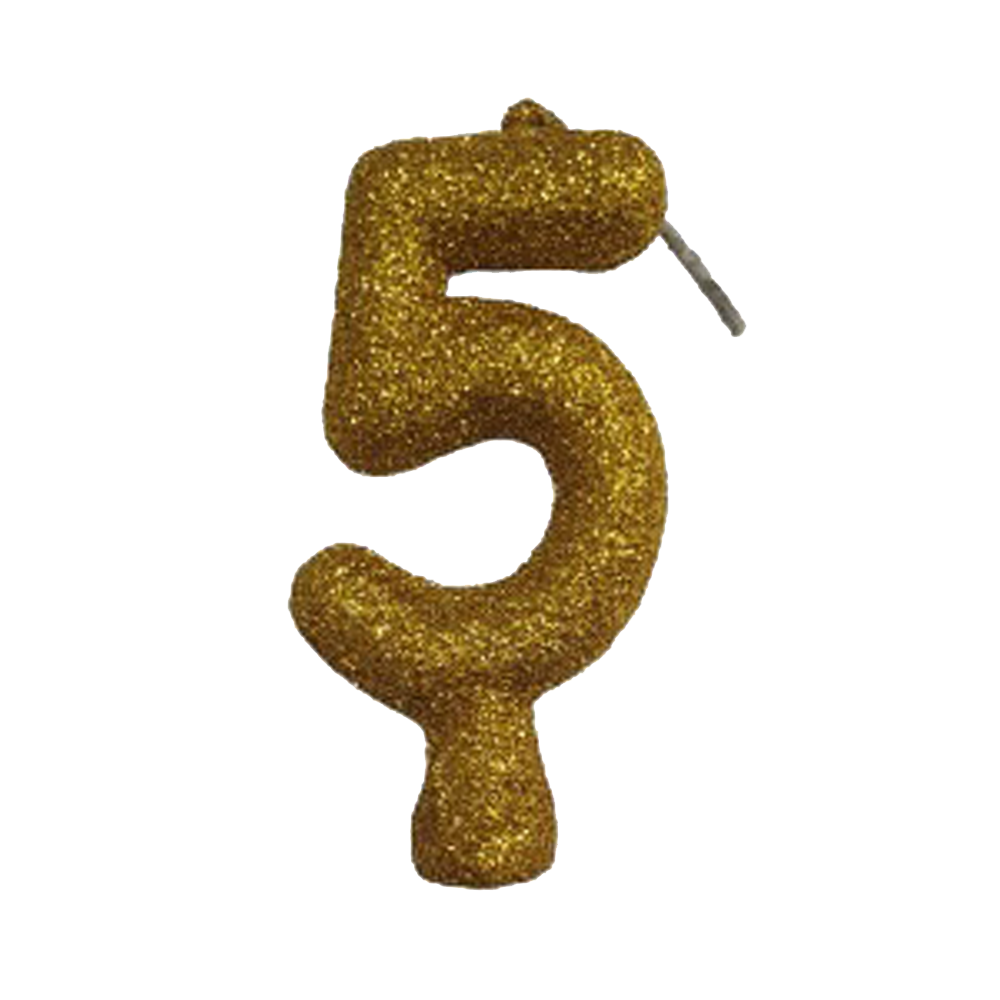 Vela Anivers&aacute;rio Glitter 5 Ouro Valves Festas