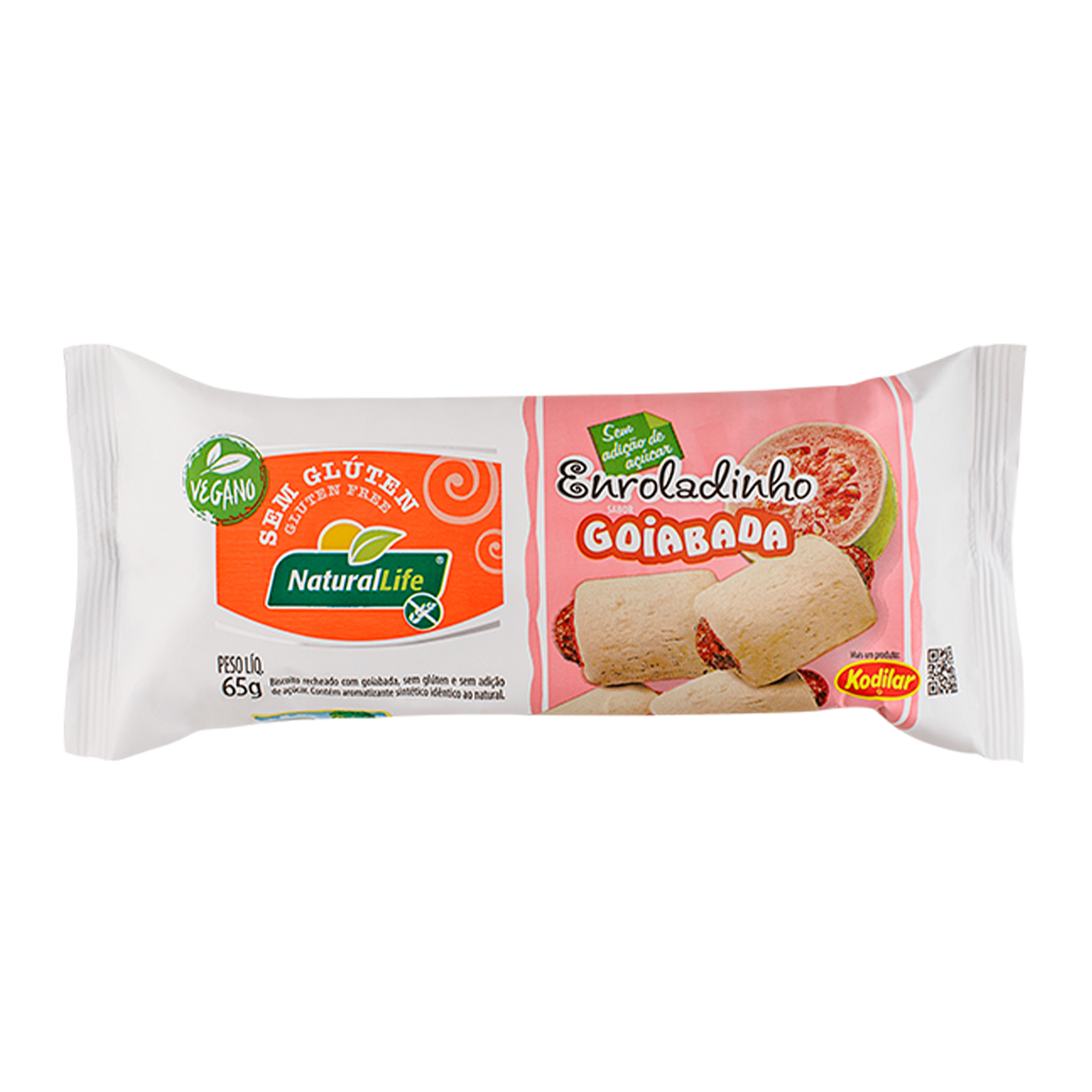 Biscoito Enroladinho Recheio Goiabada sem Gl&uacute;ten Natural Life Pacote 65g