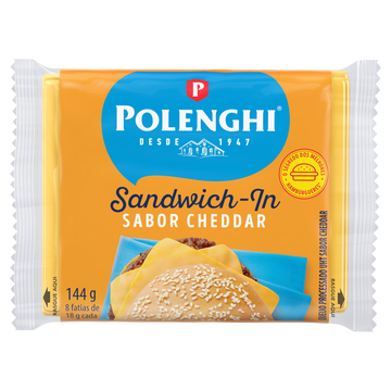 Queijo Processado UHT Cheddar Polenghi Sandwich-In 144g 8 Unidades