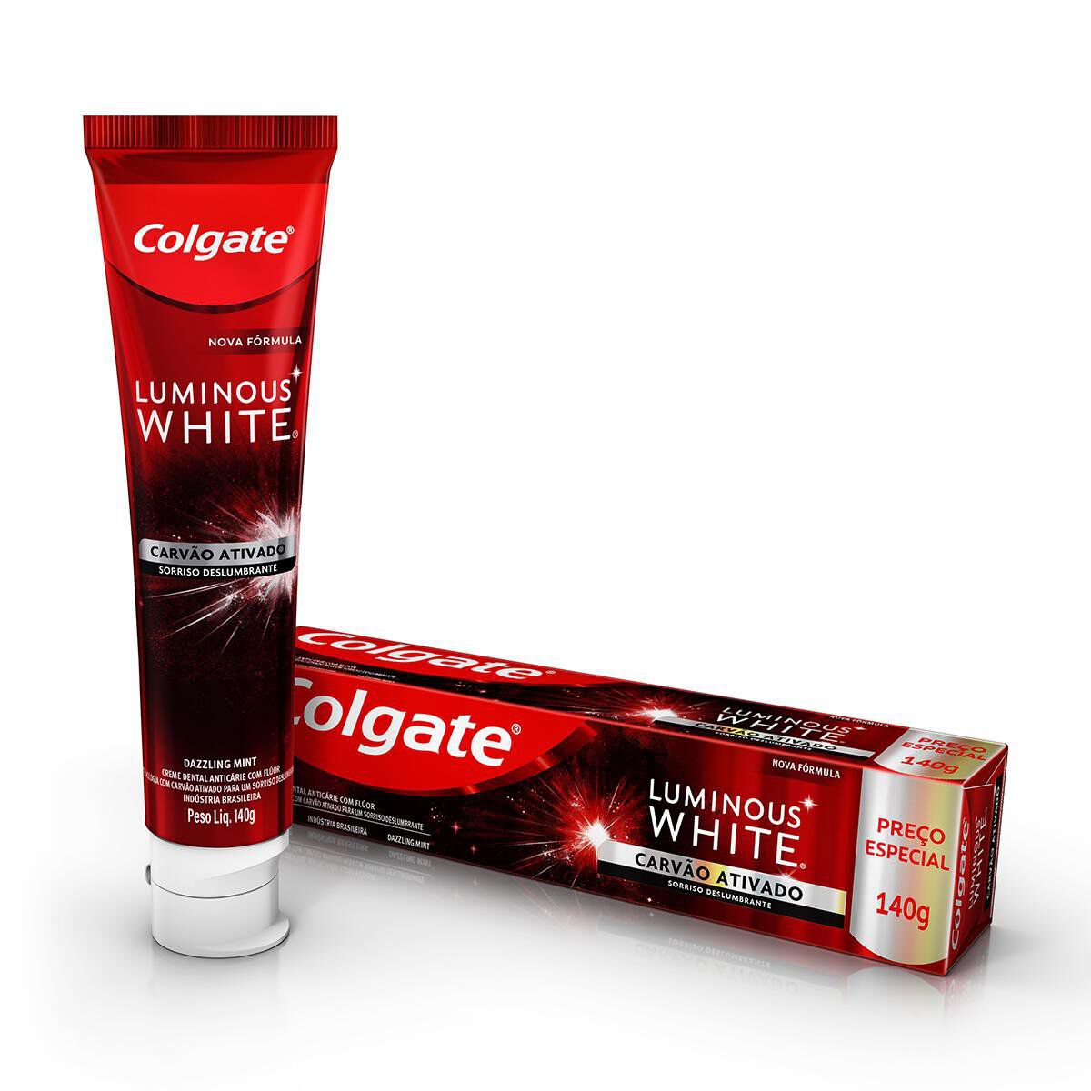 Creme Dental Clareador Colgate Luminous White Carv&atilde;o Ativado 140g