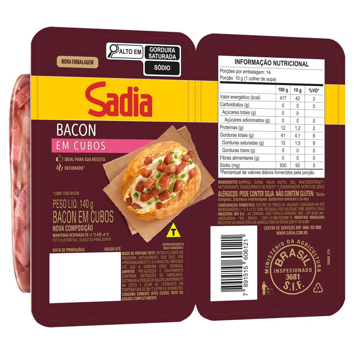 Bacon Defumado em Cubos Na Receita Sadia 140g