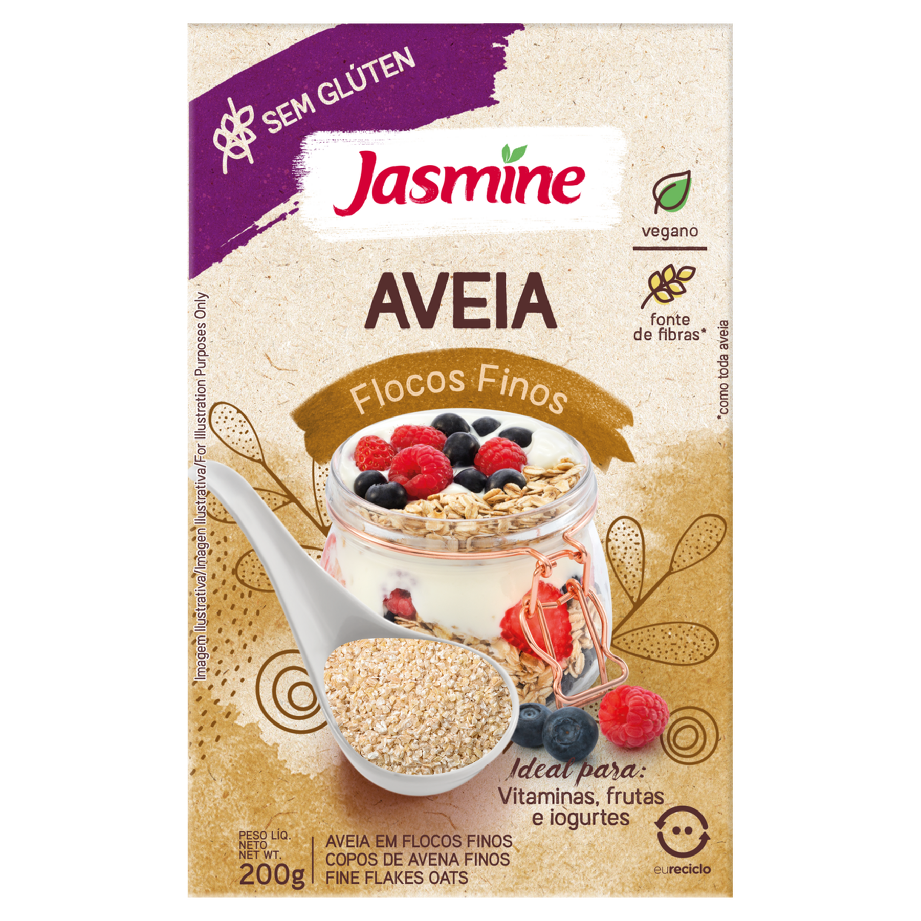 Aveia em Flocos Finos sem Glúten Jasmine Caixa 200g