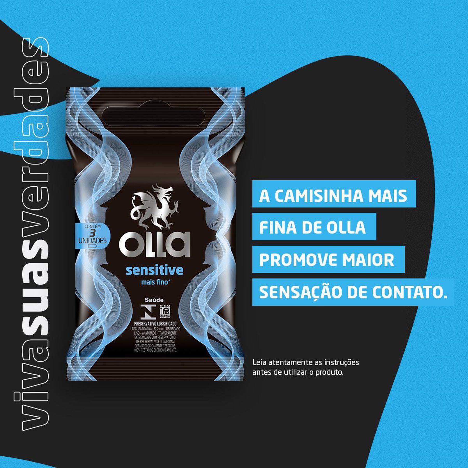 Preservativo Lubrificado Olla Sensitive Com 3