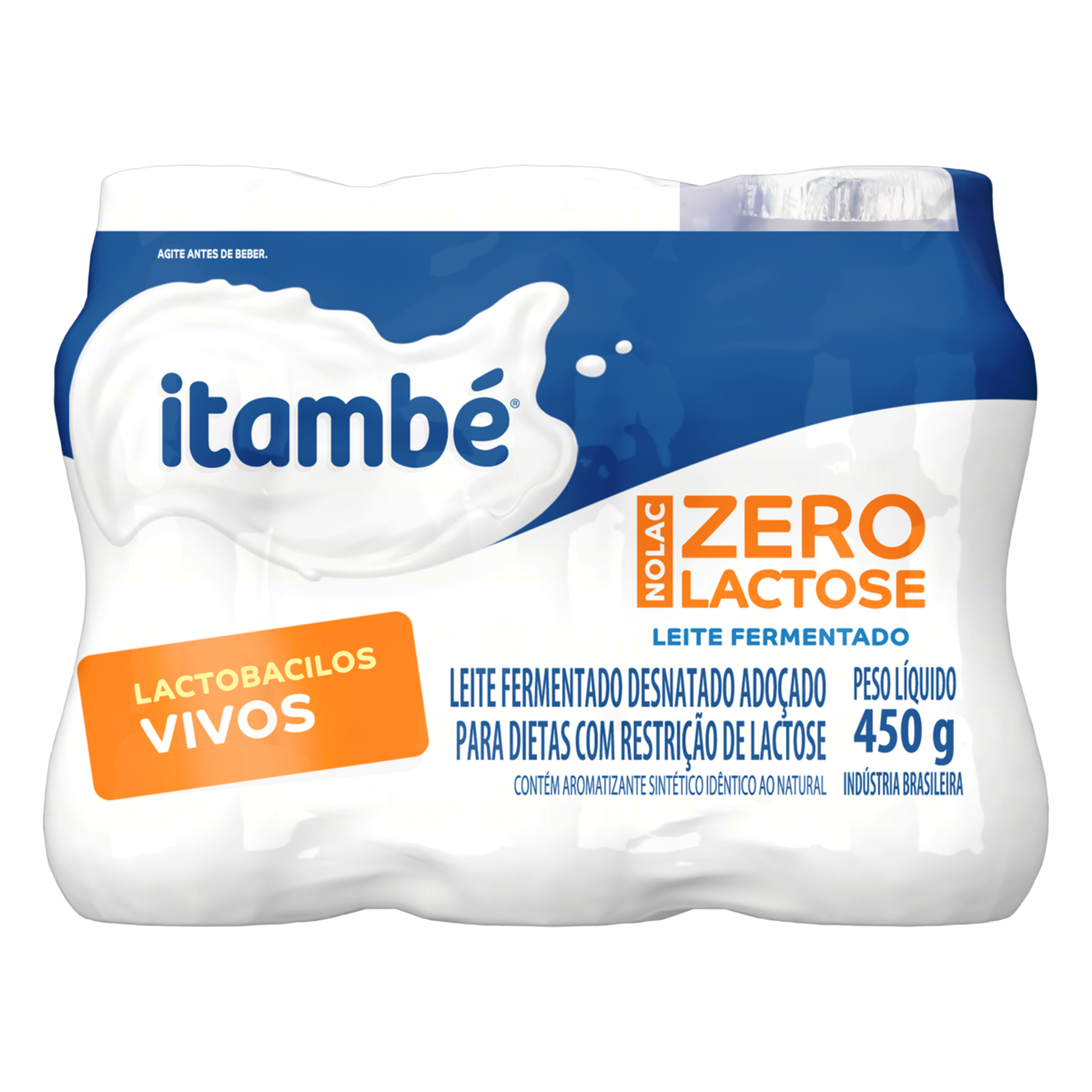 Leite Fermentado Desnatado Adoçado Zero Lactose Nolac Itambé Frasco 450g C/6 Unidades