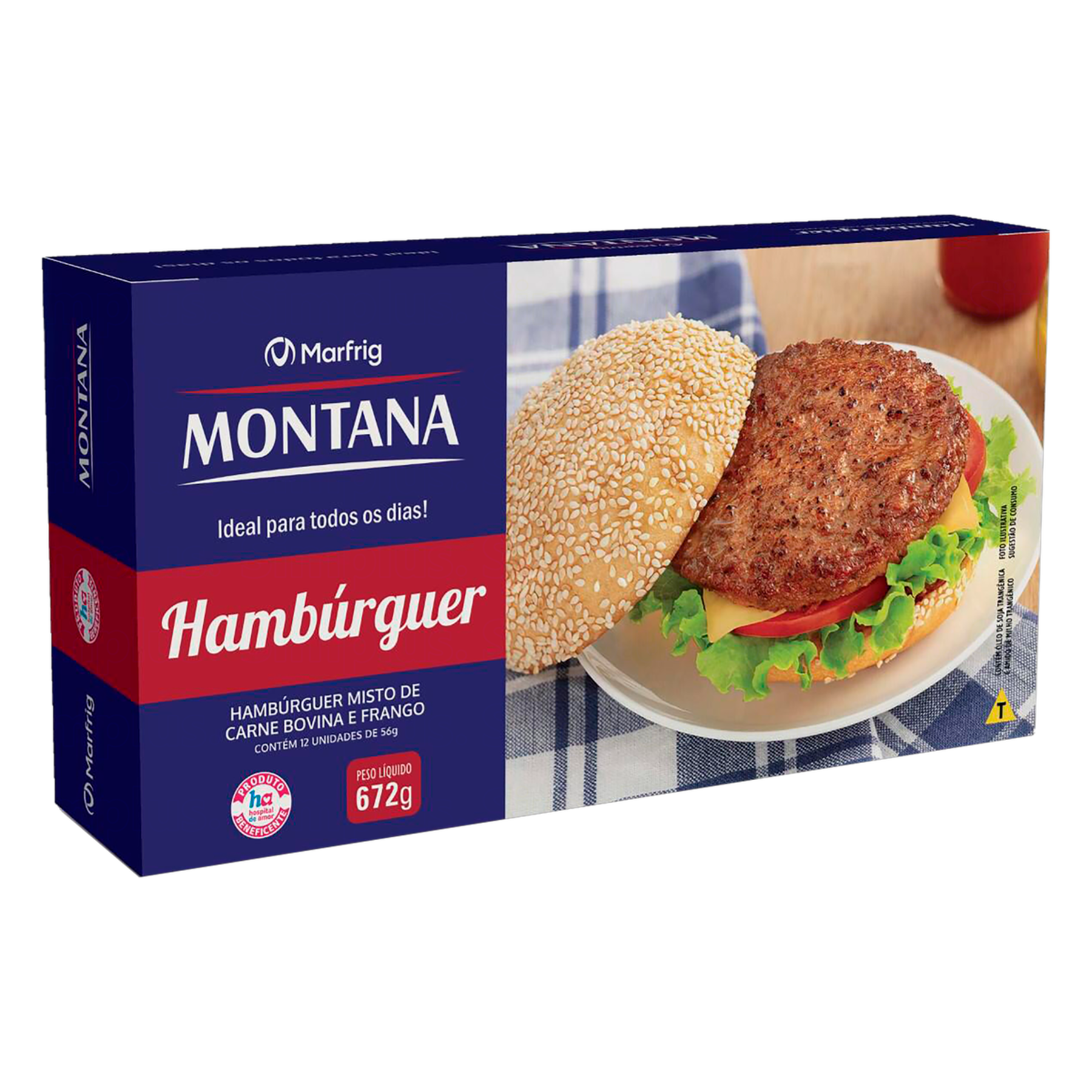 Hambúrguer Misto de Carne Bovina e Frango Montana Caixa 672g C/12 Unidades