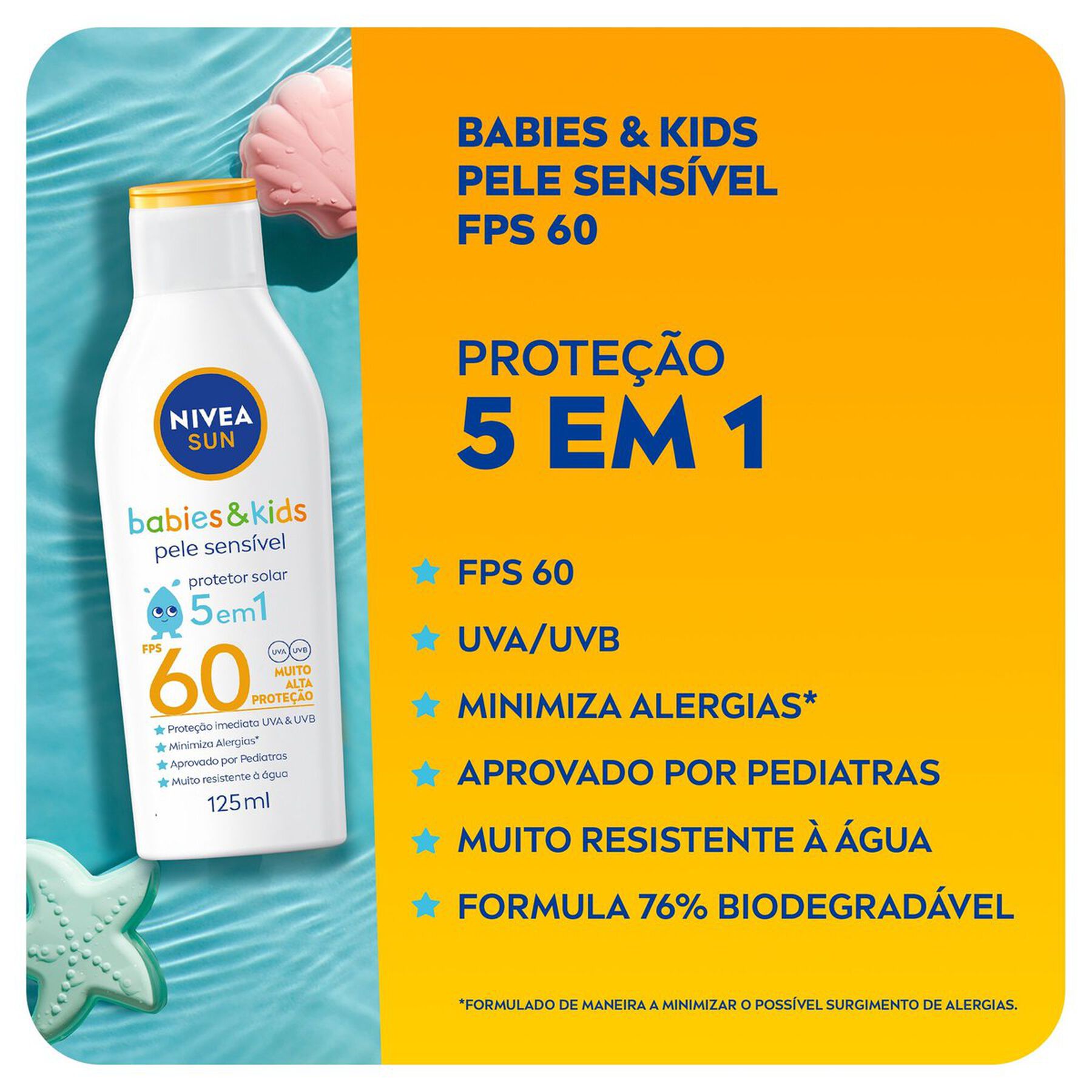Protetor Solar Sensitive FPS 60 Nivea Sun Kids Frasco 125ml