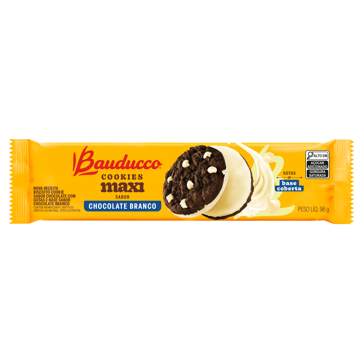 Biscoito Cookie Chocolate com Gotas e Base de Chocolate Branco Bauducco Maxi Pacote 96g