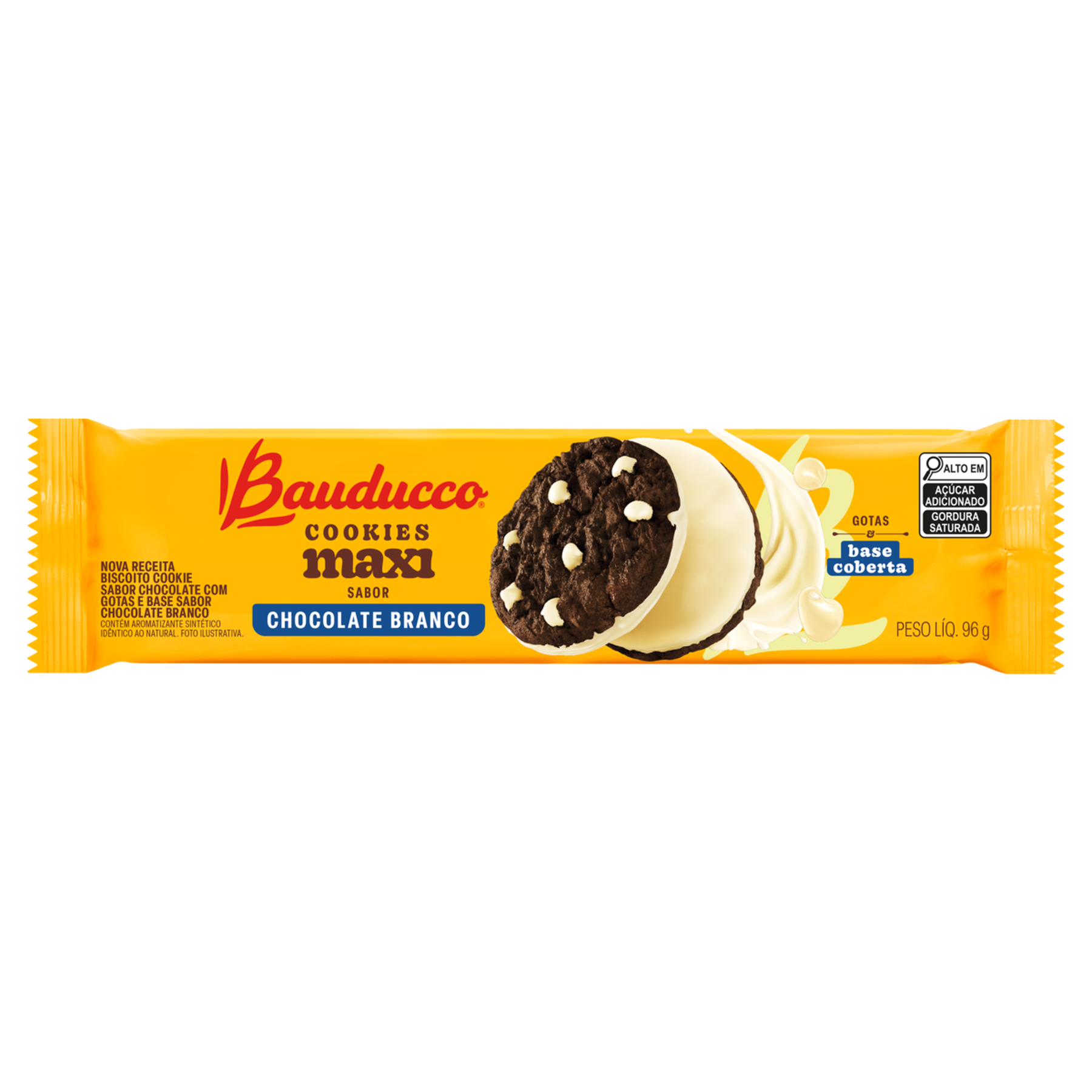 Biscoito Cookie Chocolate com Gotas e Base de Chocolate Branco Bauducco Maxi Pacote 96g