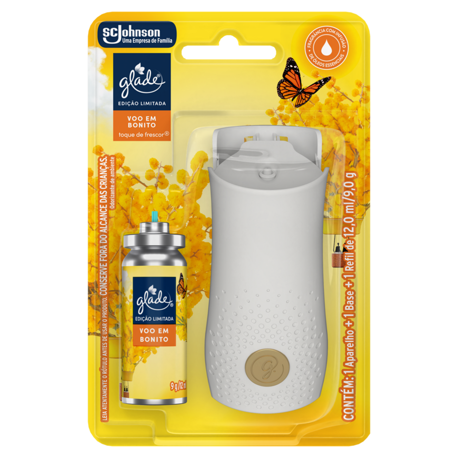 Kit 1 Aparelho + 1 Odorizador de Ambiente Voo em Bonito Glade Toque de Frescor 12ml Refil
