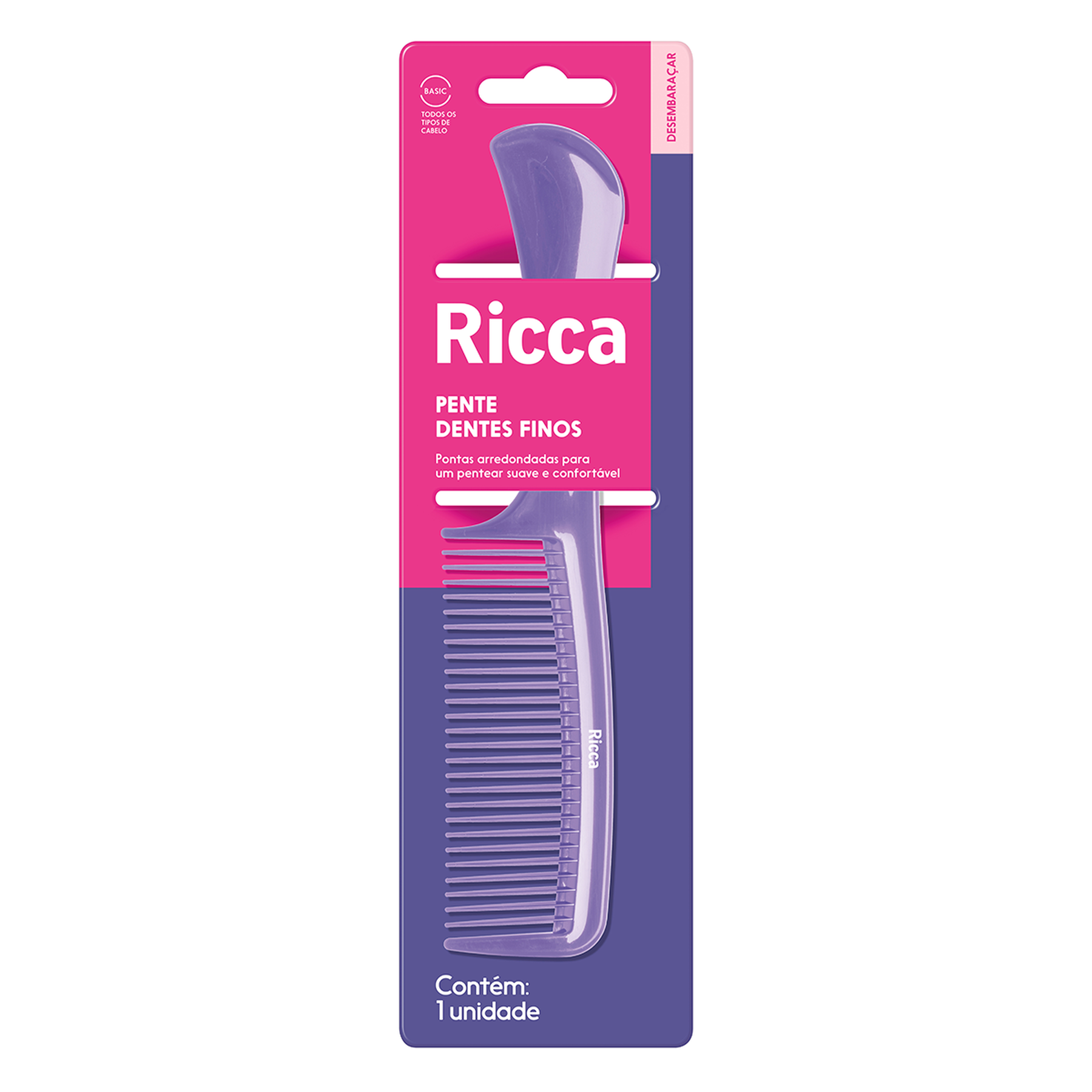 Pente para Cabelo Basic Dentes Finos Ricca Ref. 995 - Sortido