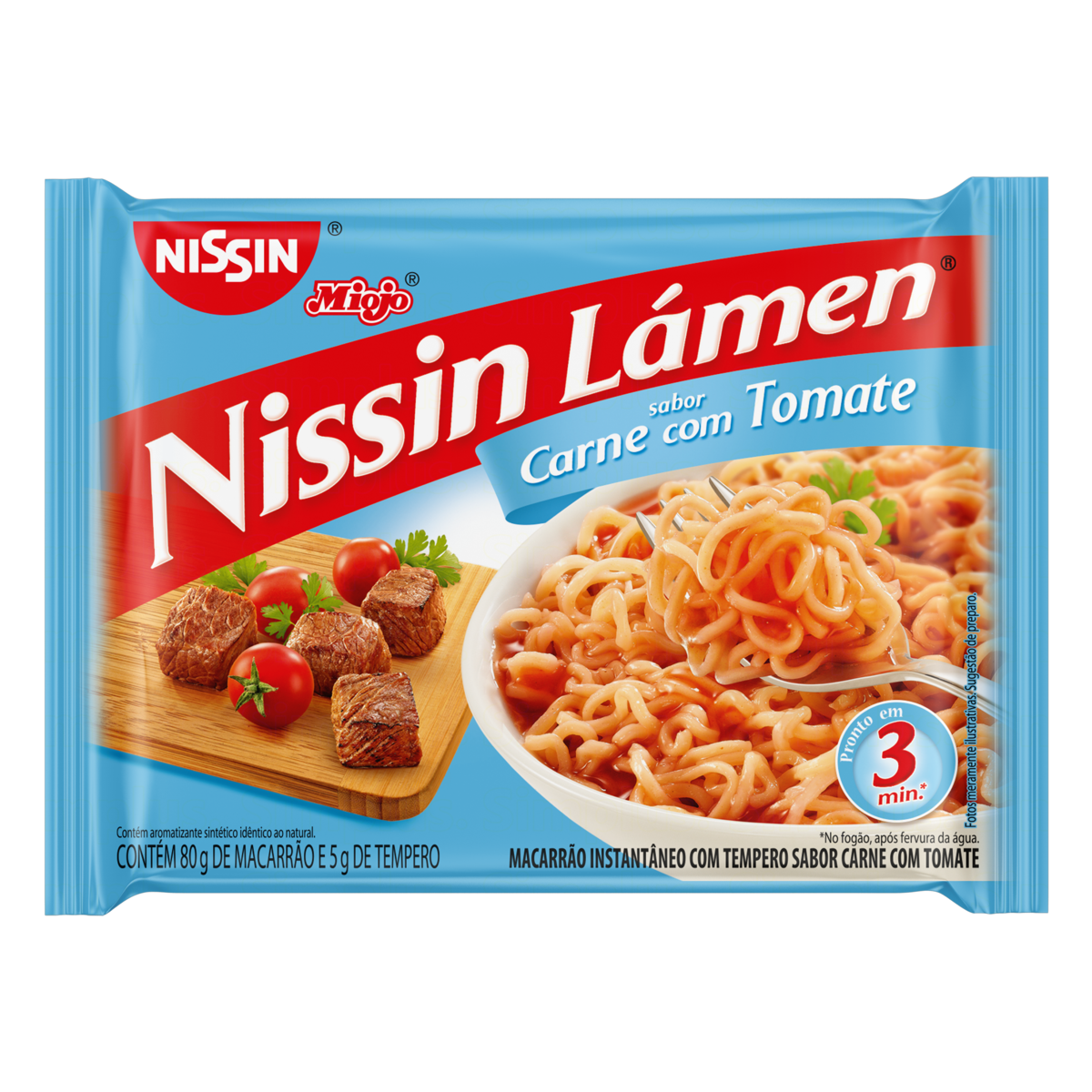Macarr&atilde;o Instant&acirc;neo L&aacute;men Carne com Tomate Nissin Miojo Pacote 85g