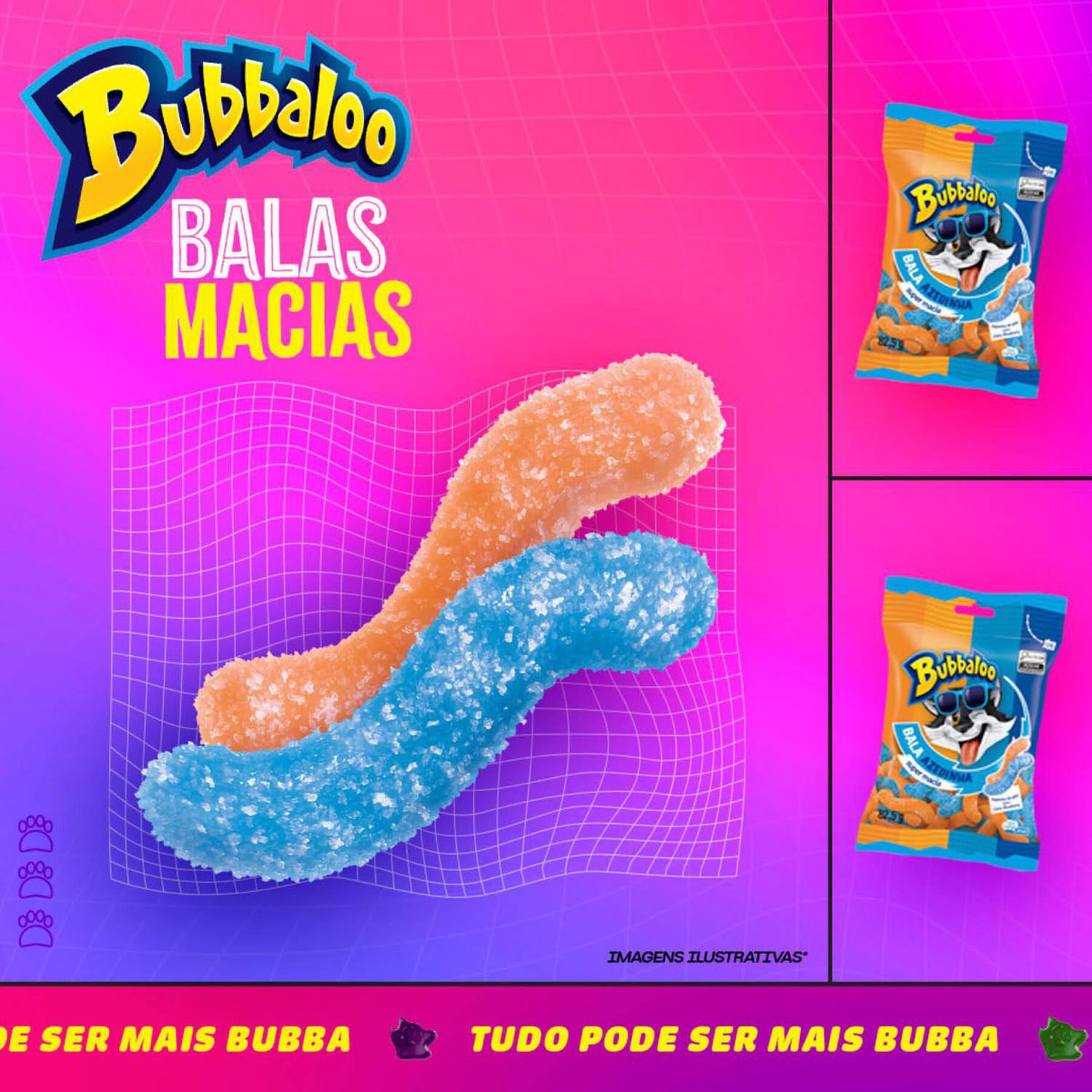 Bala Azedinha Citric Blueberry Rabinho de Gato Bubbaloo Pacote 82,5g